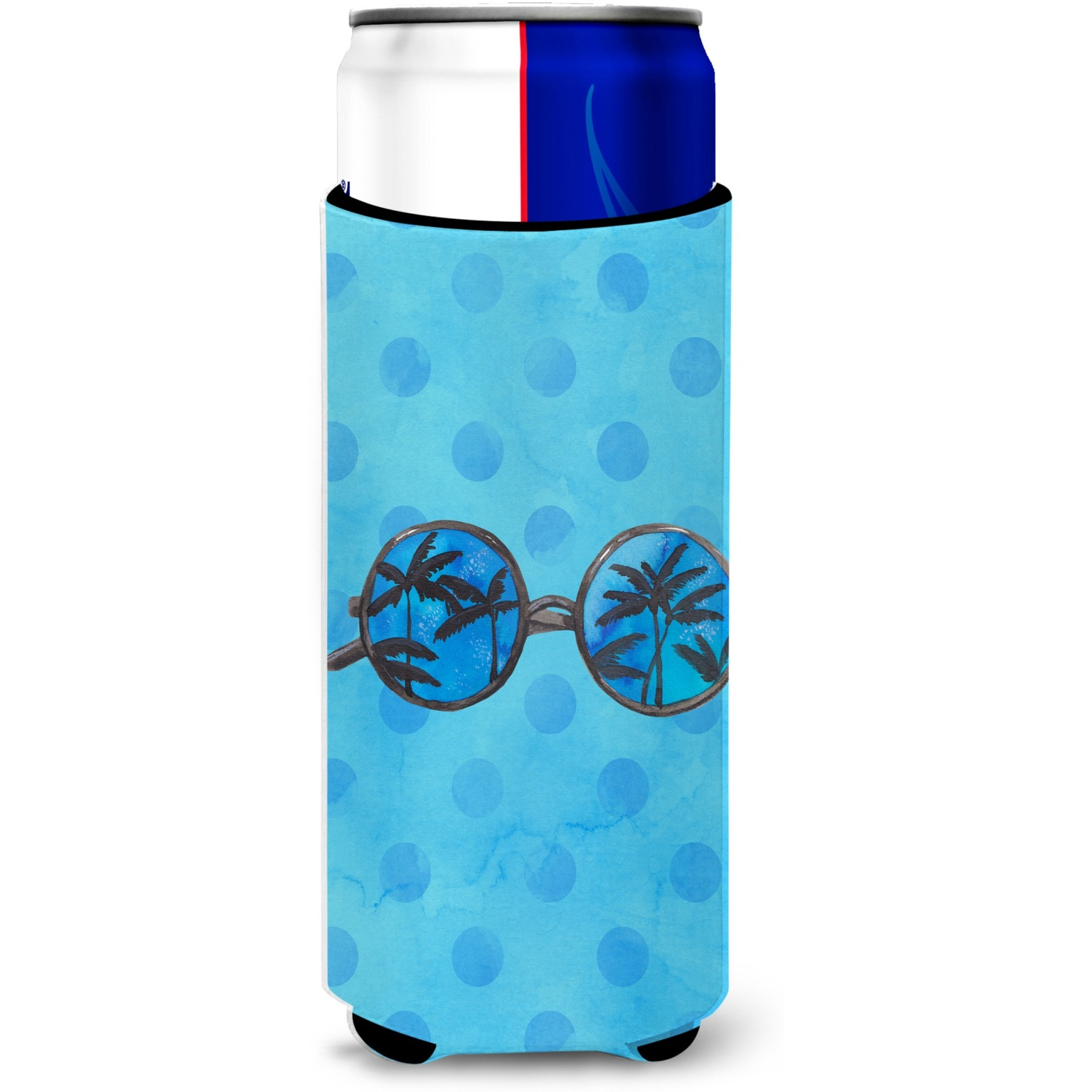 &quotCaroline's Treasures Sunglasses Blue Polkadot Beverage Insulator Hugger, Slim, Multicolor"