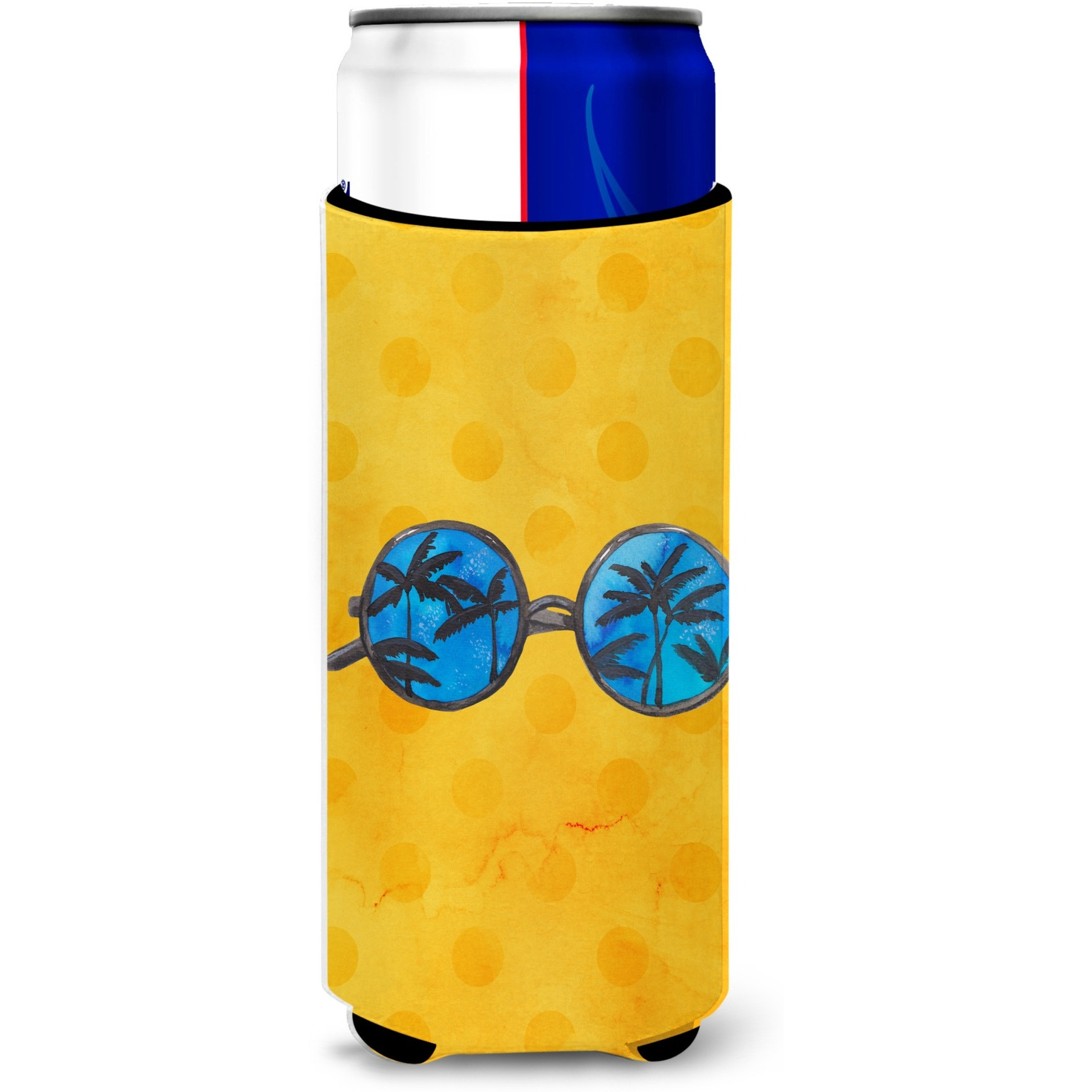 &quotCaroline's Treasures Sunglasses Yellow Polkadot Beverage Insulator Hugger, Slim, Multicolor"