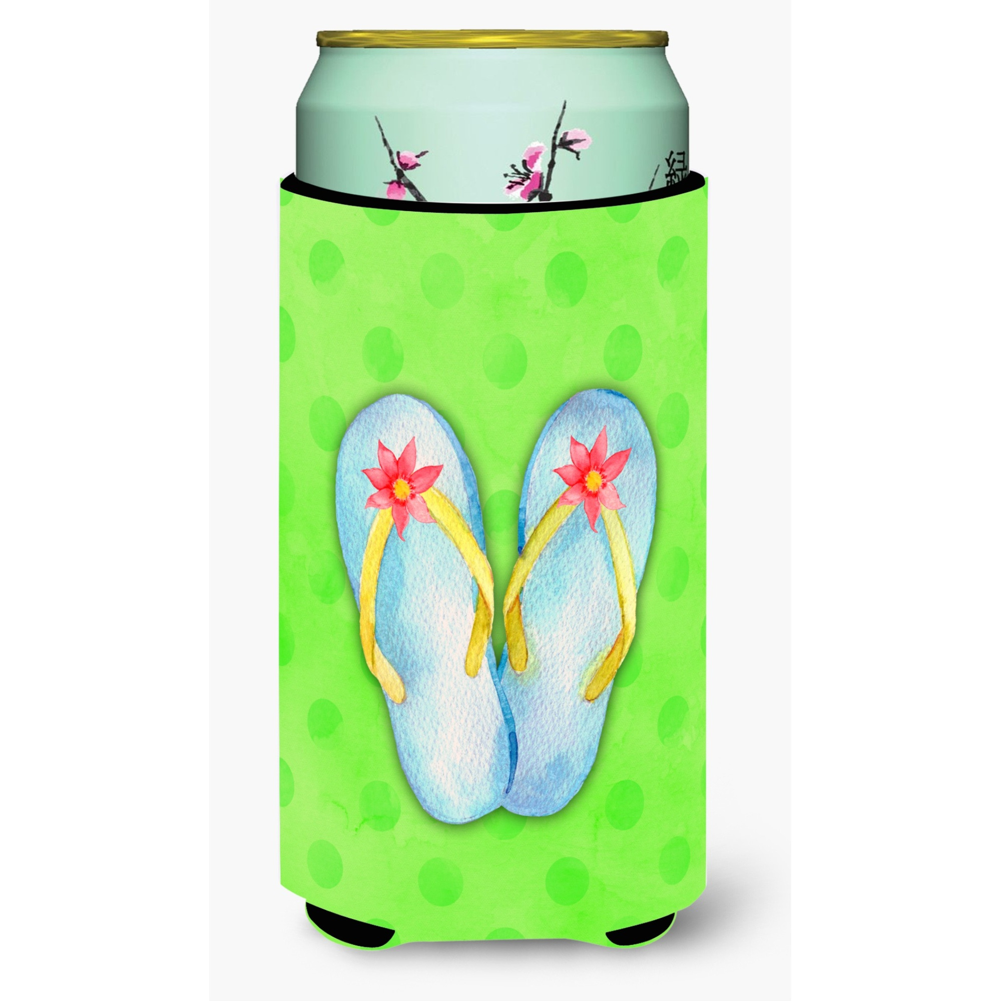 &quotCaroline's Treasures Flip Flops Green Polkadot Beverage Insulator Hugger, Tall, Multicolor"