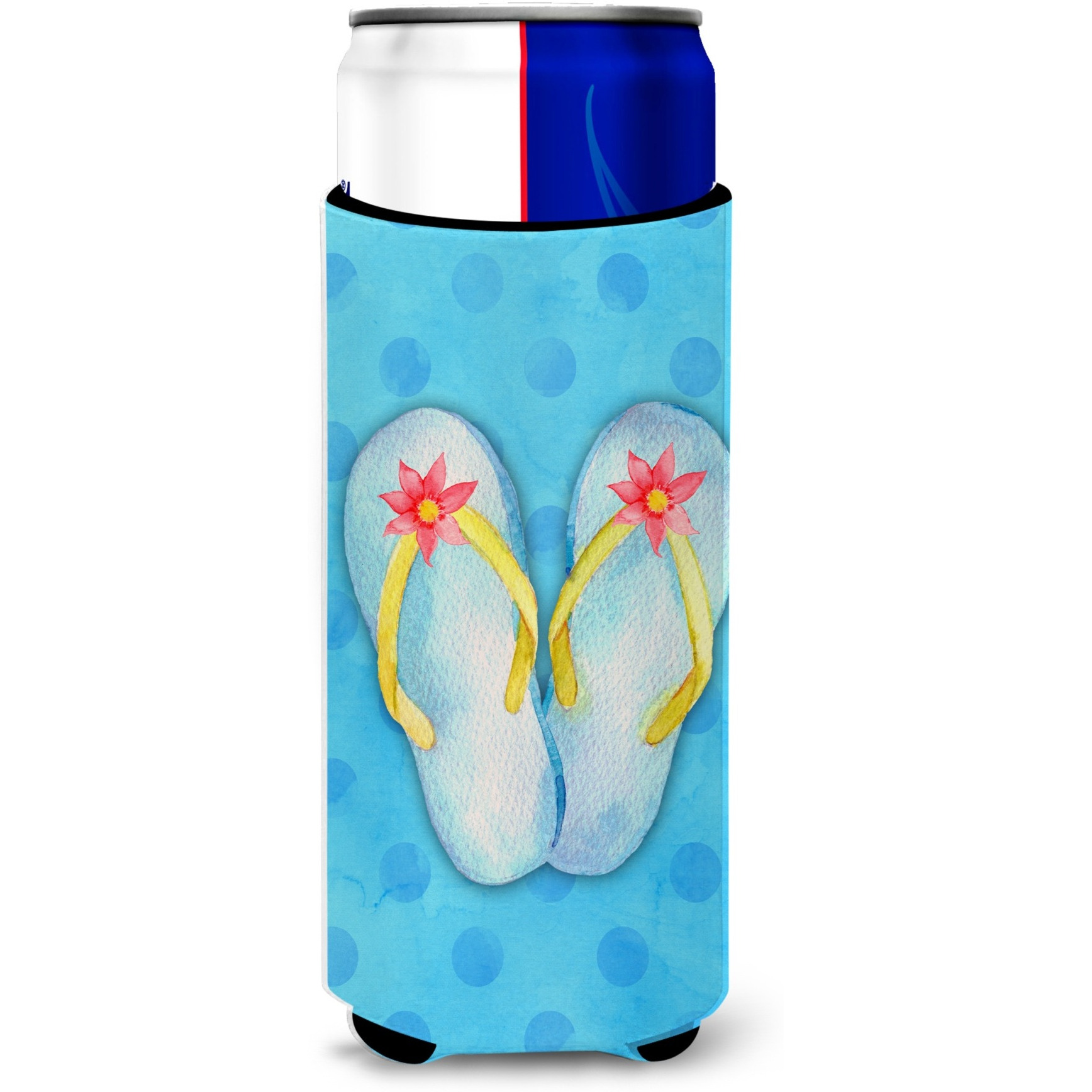 &quotCaroline's Treasures Flip Flops Blue Polkadot Beverage Insulator Hugger, Slim, Multicolor"