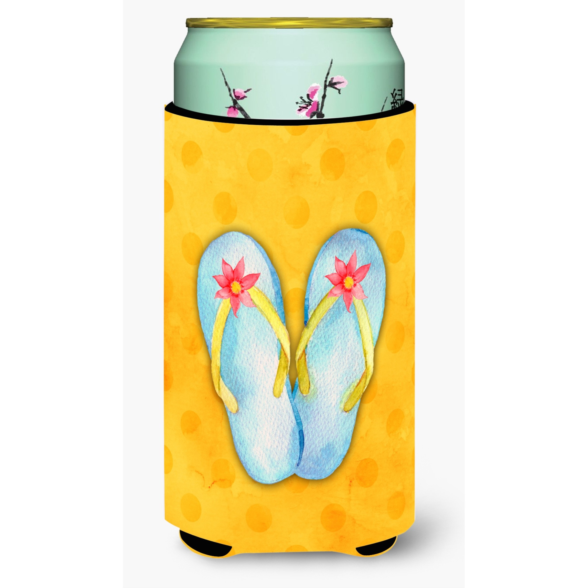 &quotCaroline's Treasures Flip Flops Yellow Polkadot Beverage Insulator Hugger, Tall, Multicolor"