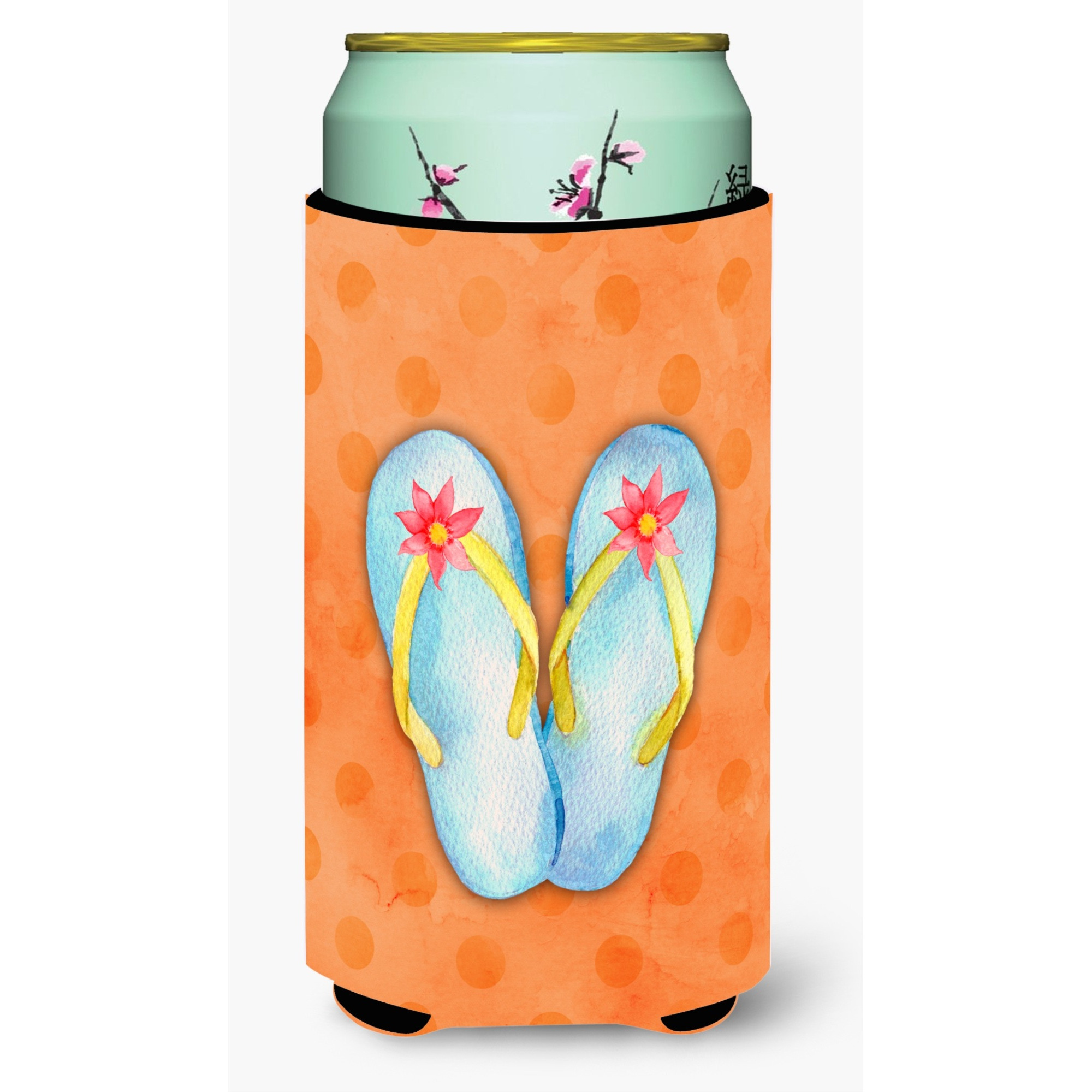 &quotCaroline's Treasures Flip Flops Orange Polkadot Beverage Insulator Hugger, Tall, Multicolor"