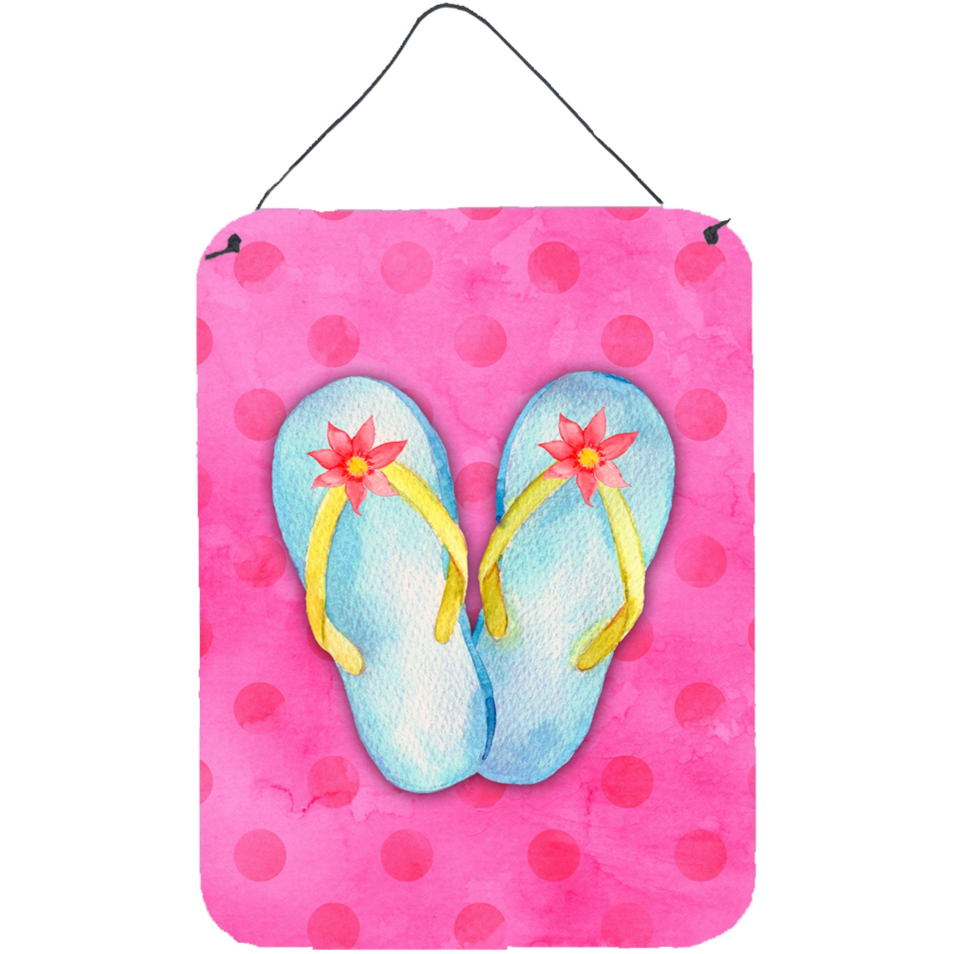 &quotCaroline's Treasures Flip Flops Pink Polkadot Metal Print, 16hx12w, Multicolor"