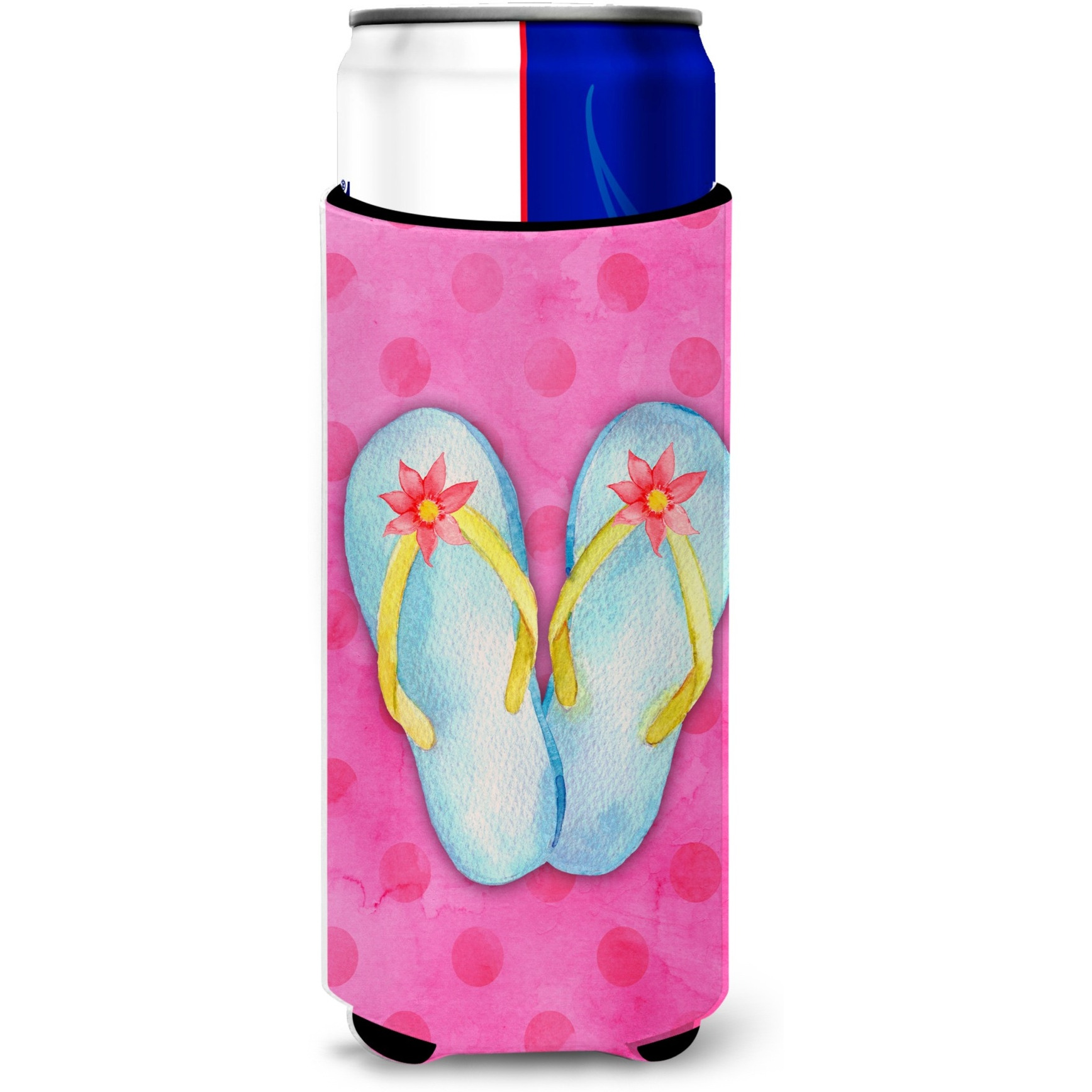 &quotCaroline's Treasures Flip Flops Pink Polkadot Beverage Insulator Hugger, Slim, Multicolor"