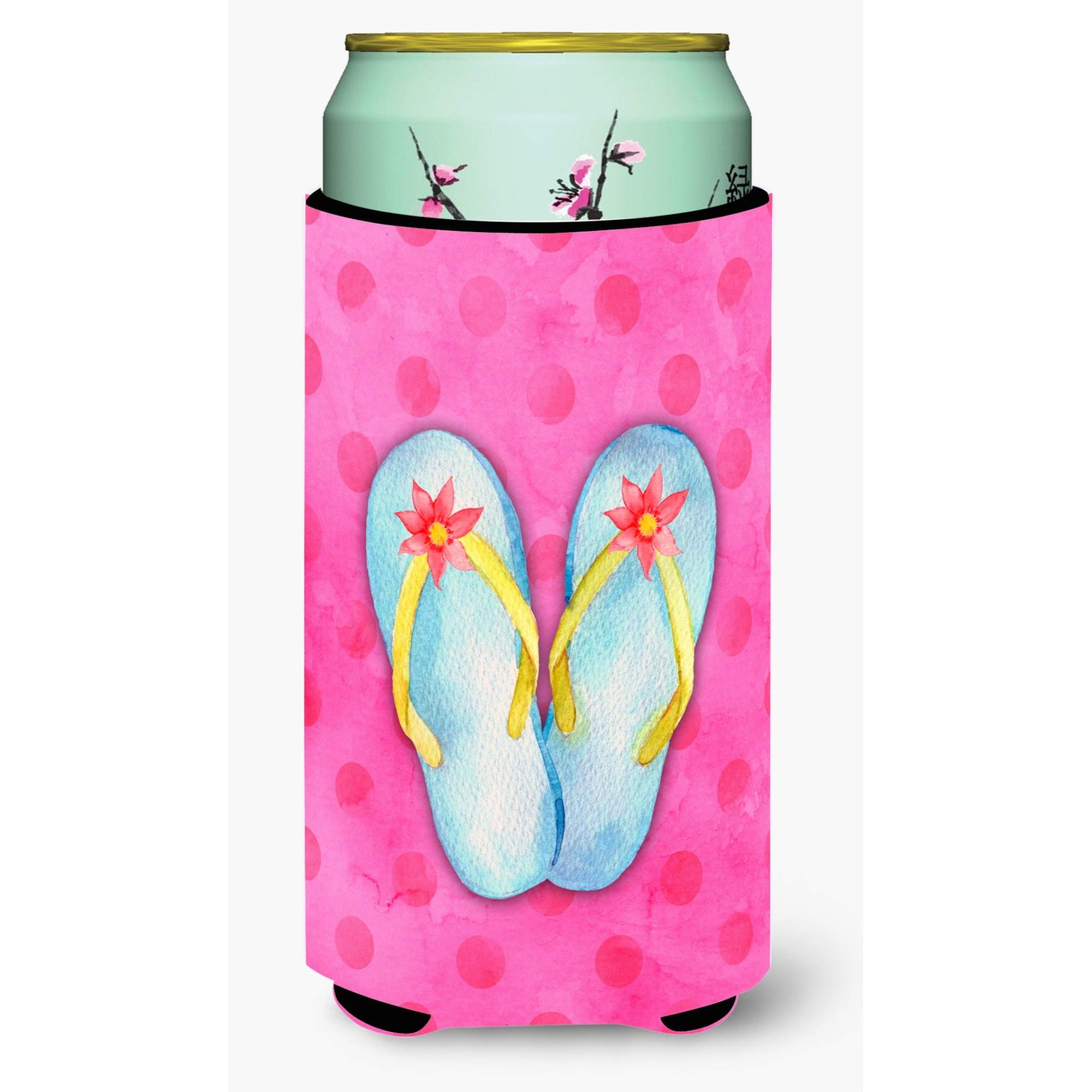 &quotCaroline's Treasures Flip Flops Pink Polkadot Beverage Insulator Hugger, Tall, Multicolor"