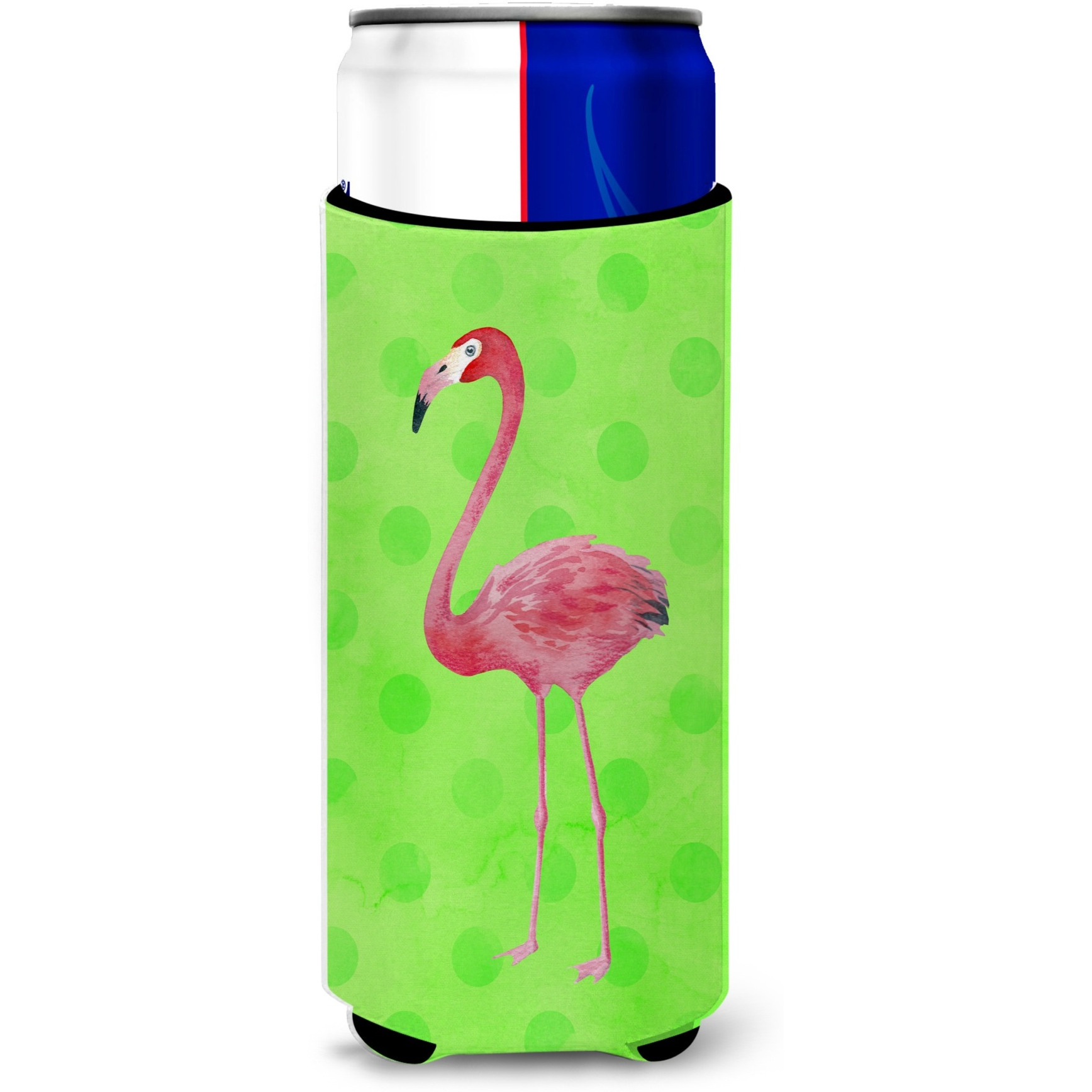 &quotCaroline's Treasures Flamingo Green Polkadot Beverage Insulator Hugger, Slim, Multicolor"