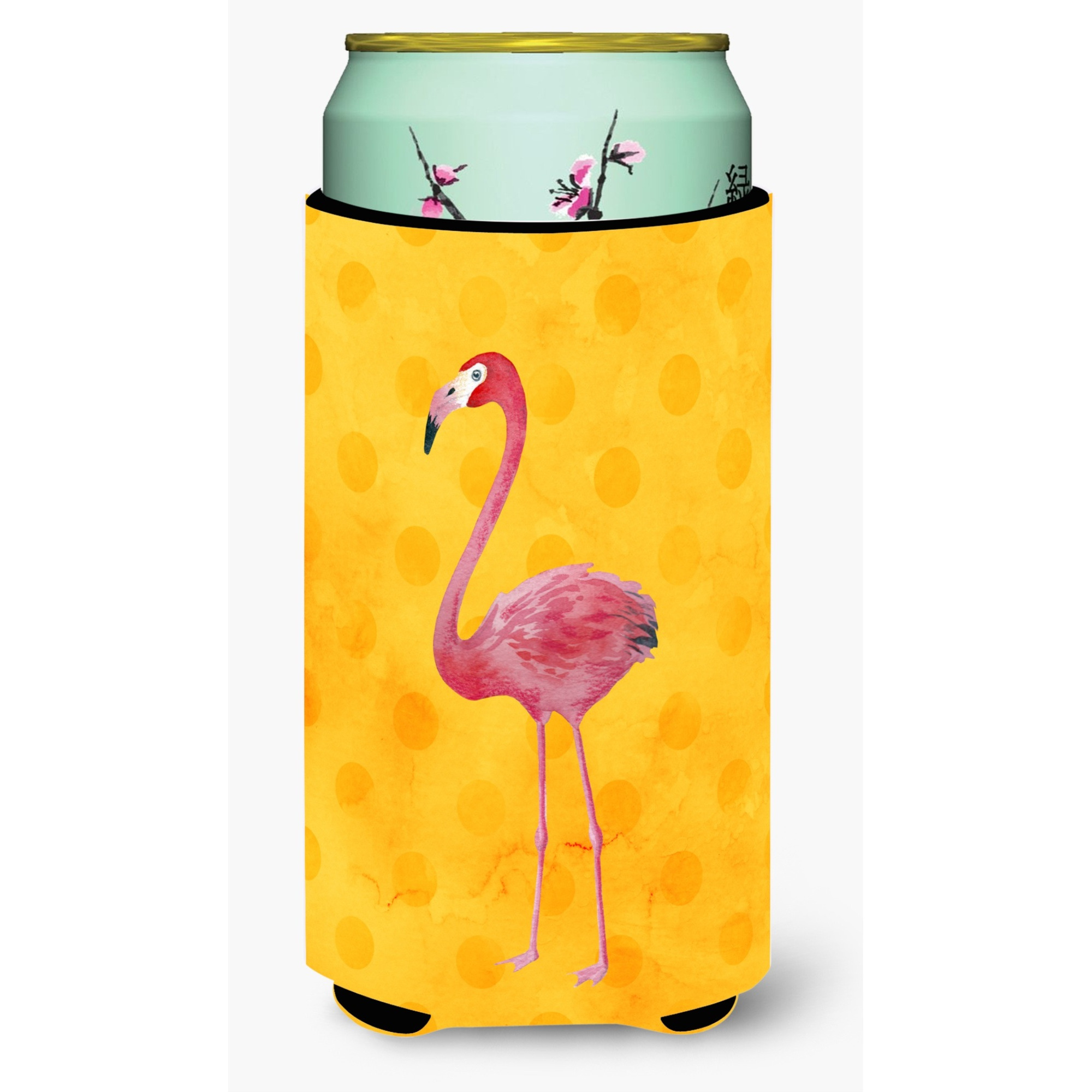 &quotCaroline's Treasures Flamingo Yellow Polkadot Beverage Insulator Hugger, Tall, Multicolor"