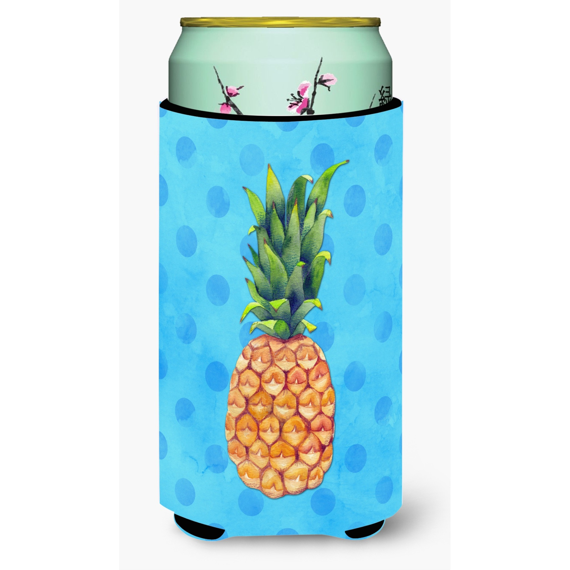 &quotCaroline's Treasures Pineapple Blue Polkadot Beverage Insulator Hugger, Tall, Multicolor"