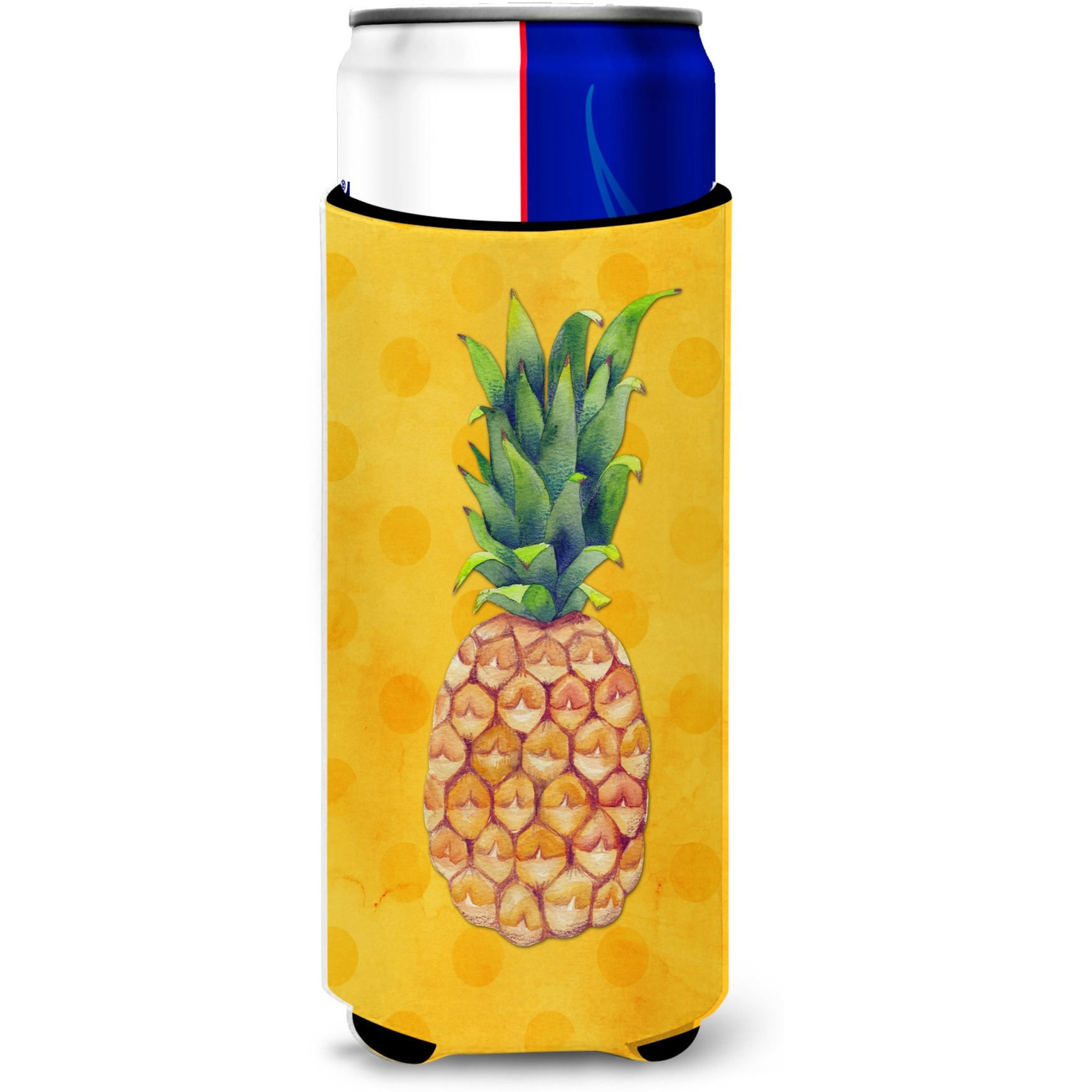 &quotCaroline's Treasures Pineapple Yellow Polkadot Beverage Insulator Hugger, Slim, Multicolor"