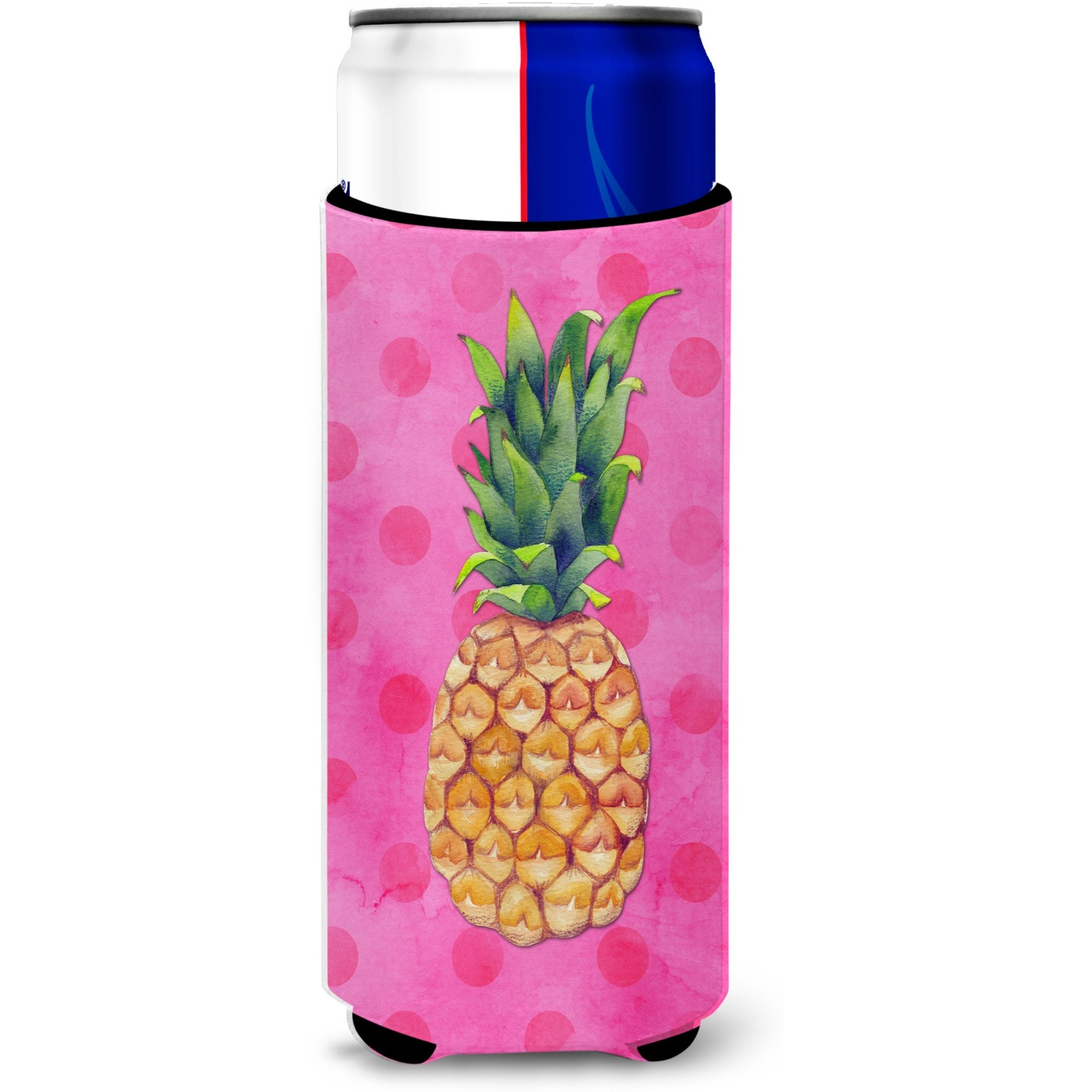 &quotCaroline's Treasures Pineapple Pink Polkadot Beverage Insulator Hugger, Slim, Multicolor"