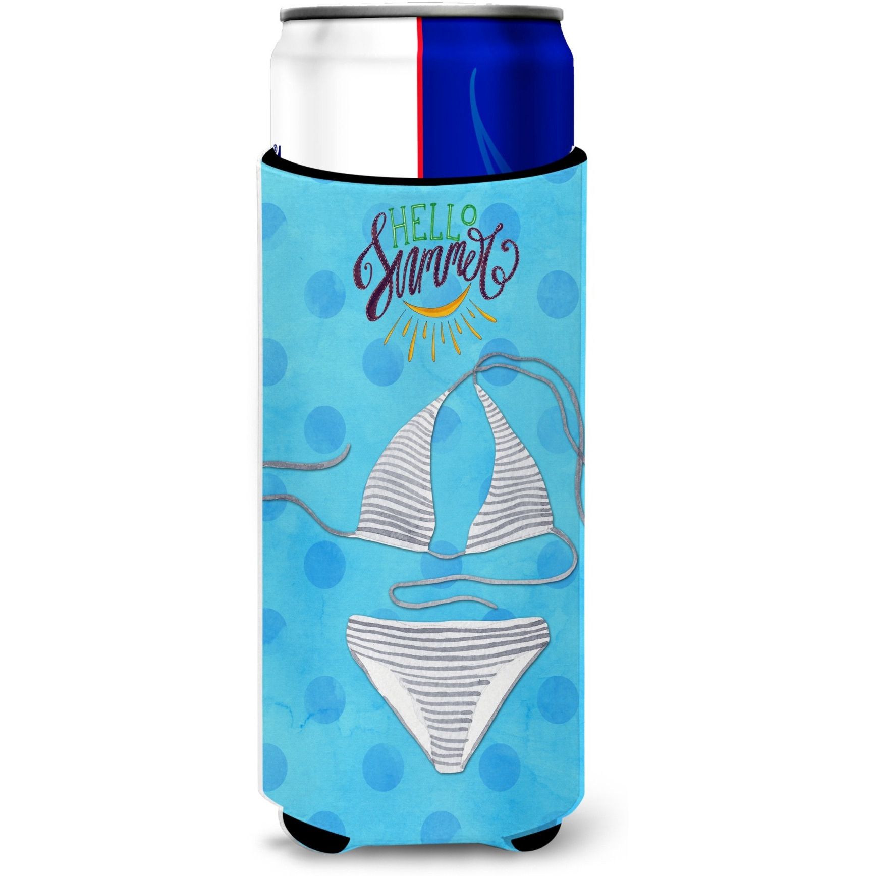 &quotCaroline's Treasures Bikini Swimsuit Blue Polkadot Beverage Insulator Hugger, Slim, Multicolor"