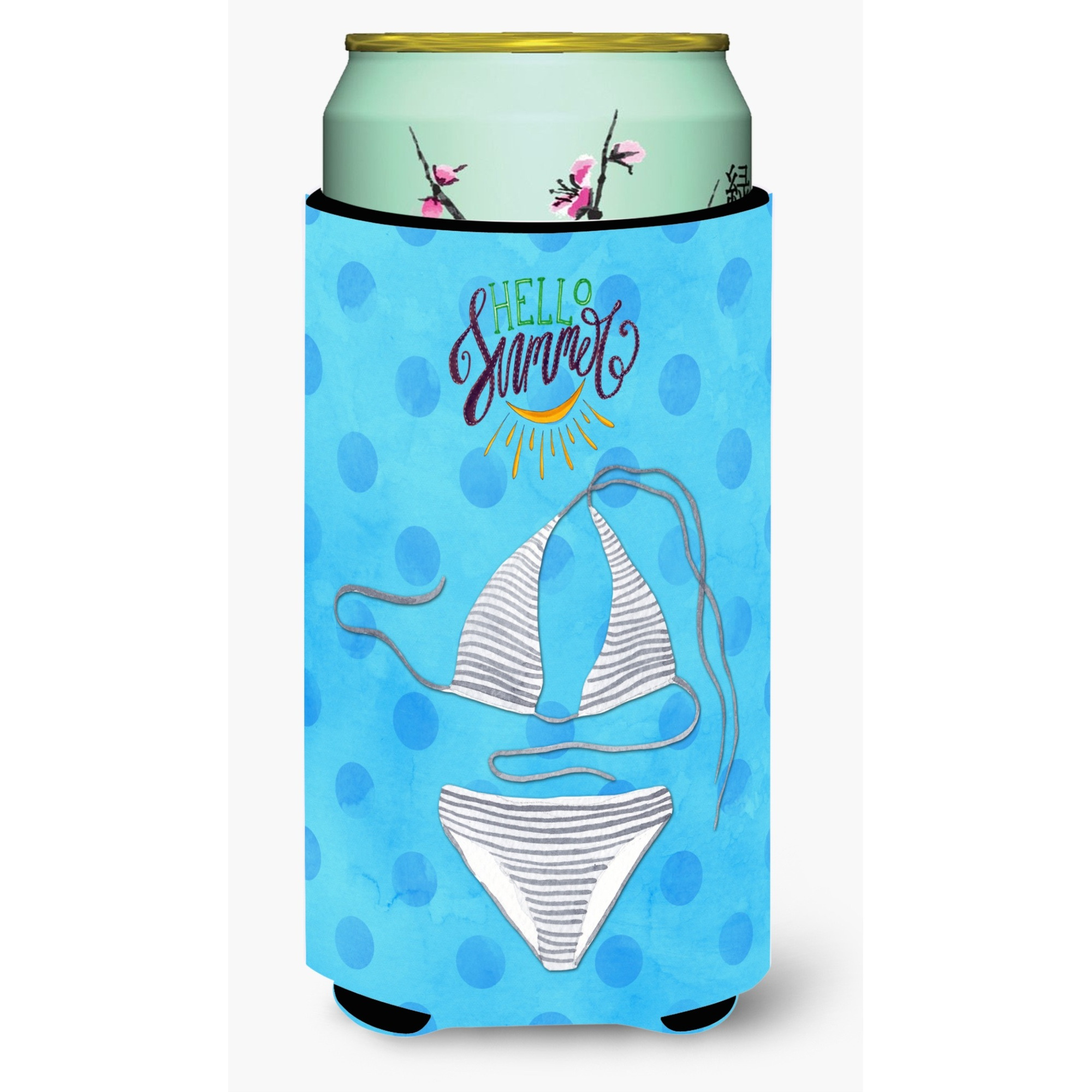 &quotCaroline's Treasures Bikini Swimsuit Blue Polkadot Beverage Insulator Hugger, Tall, Multicolor"
