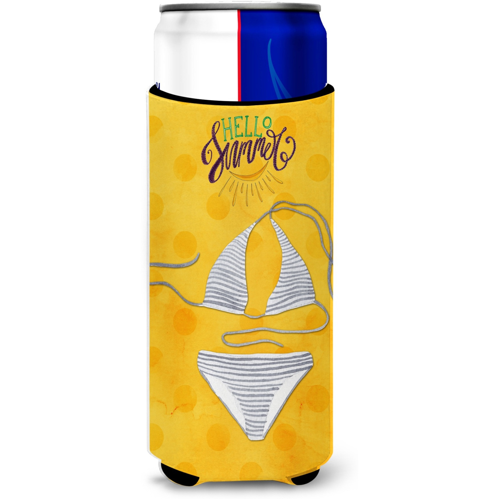 &quotCaroline's Treasures Bikini Swimsuit Yellow Polkadot Beverage Insulator Hugger, Slim, Multicolor"