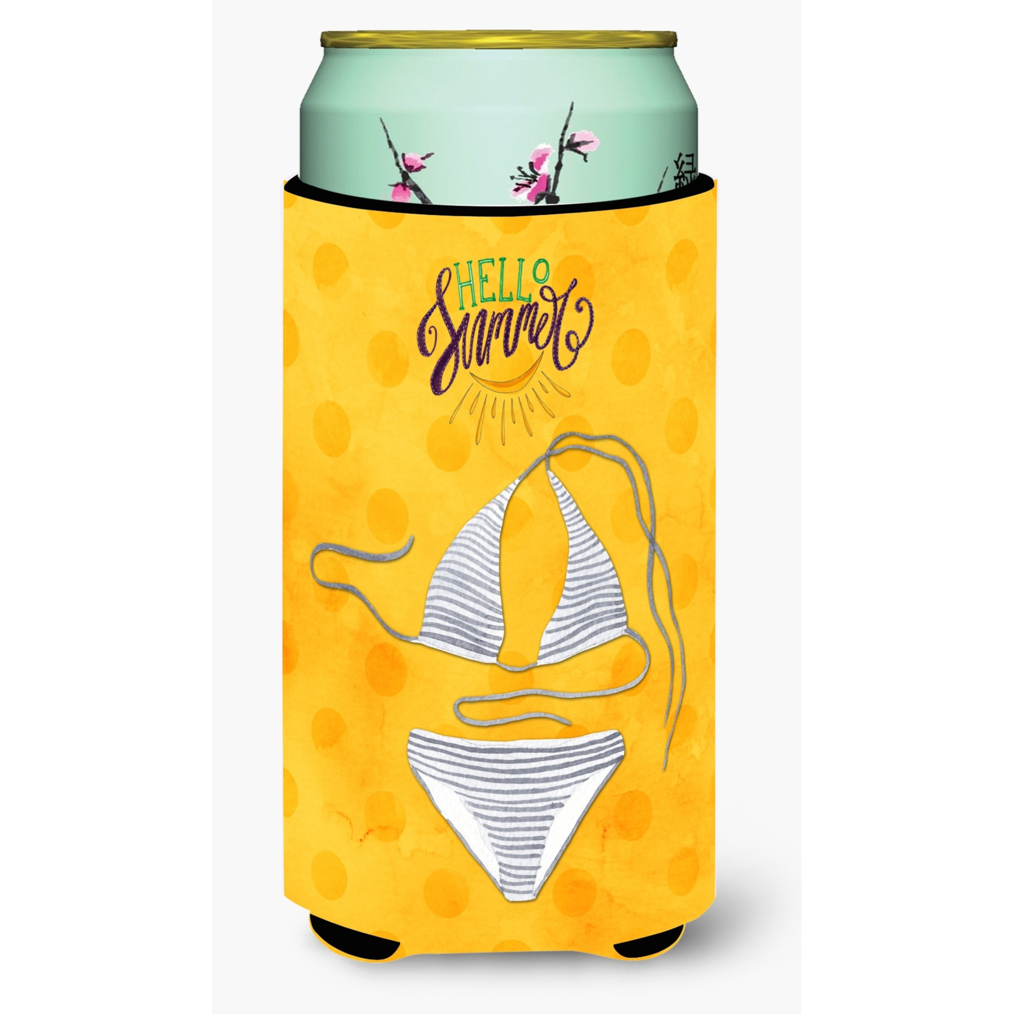 &quotCaroline's Treasures Bikini Swimsuit Yellow Polkadot Beverage Insulator Hugger, Tall, Multicolor"