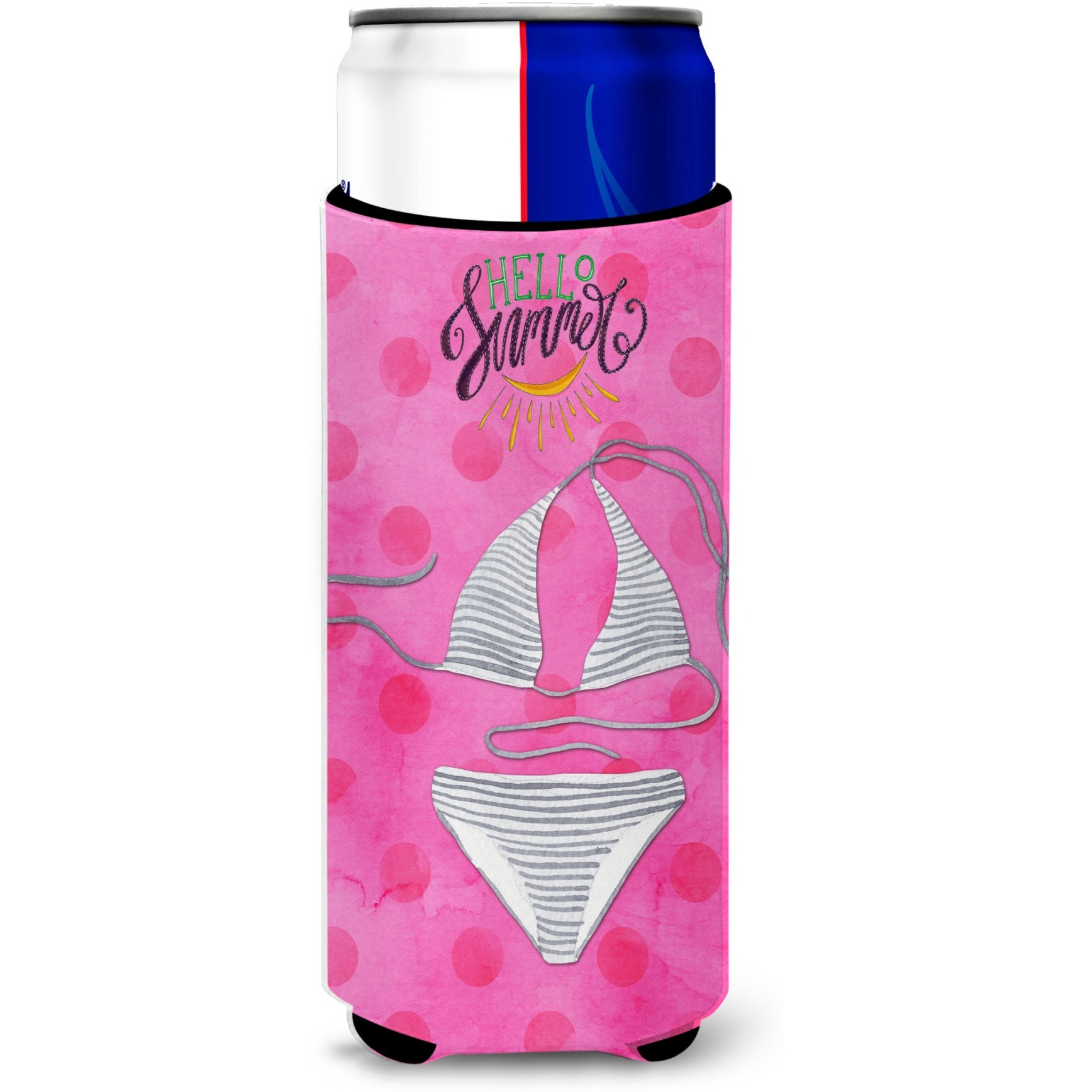 &quotCaroline's Treasures Bikini Swimsuit Pink Polkadot Beverage Insulator Hugger, Slim, Multicolor"
