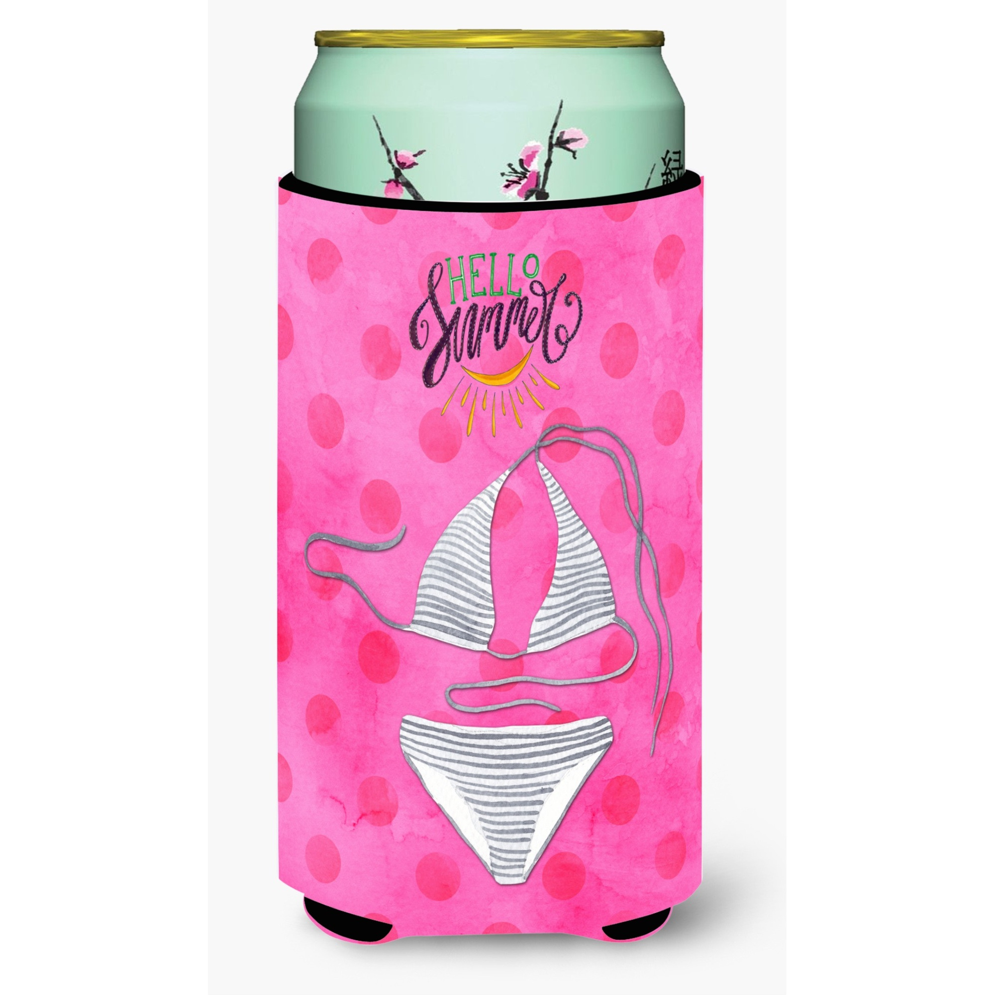 &quotCaroline's Treasures Bikini Swimsuit Pink Polkadot Beverage Insulator Hugger, Tall, Multicolor"