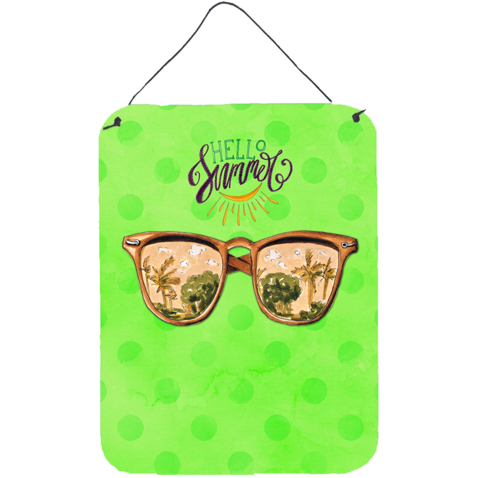 &quotCaroline's Treasures Beach Sunglasses Green Polkadot Metal Print, 16hx12w, Multicolor"