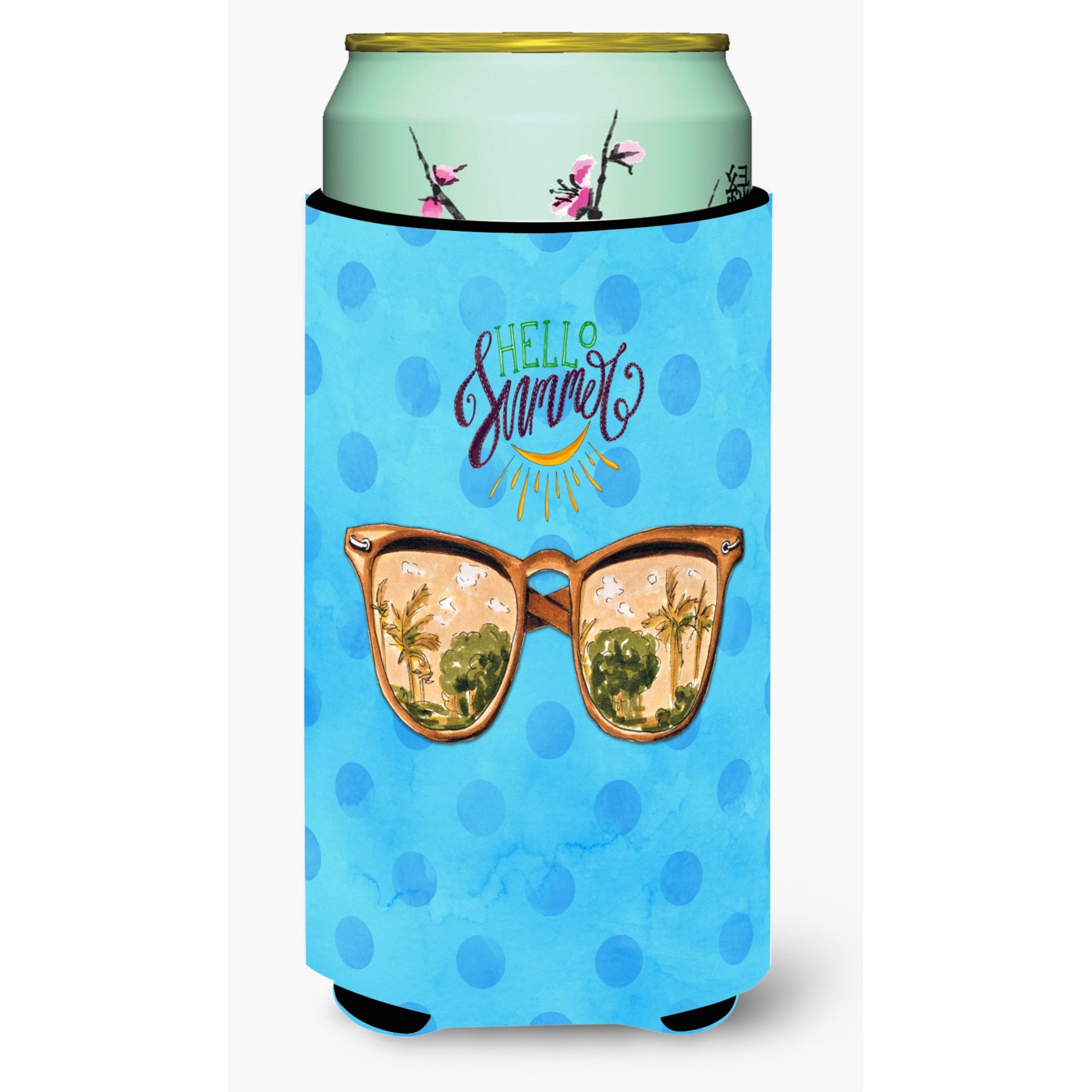 &quotCaroline's Treasures Beach Sunglasses Blue Polkadot Beverage Insulator Hugger, Tall, Multicolor"