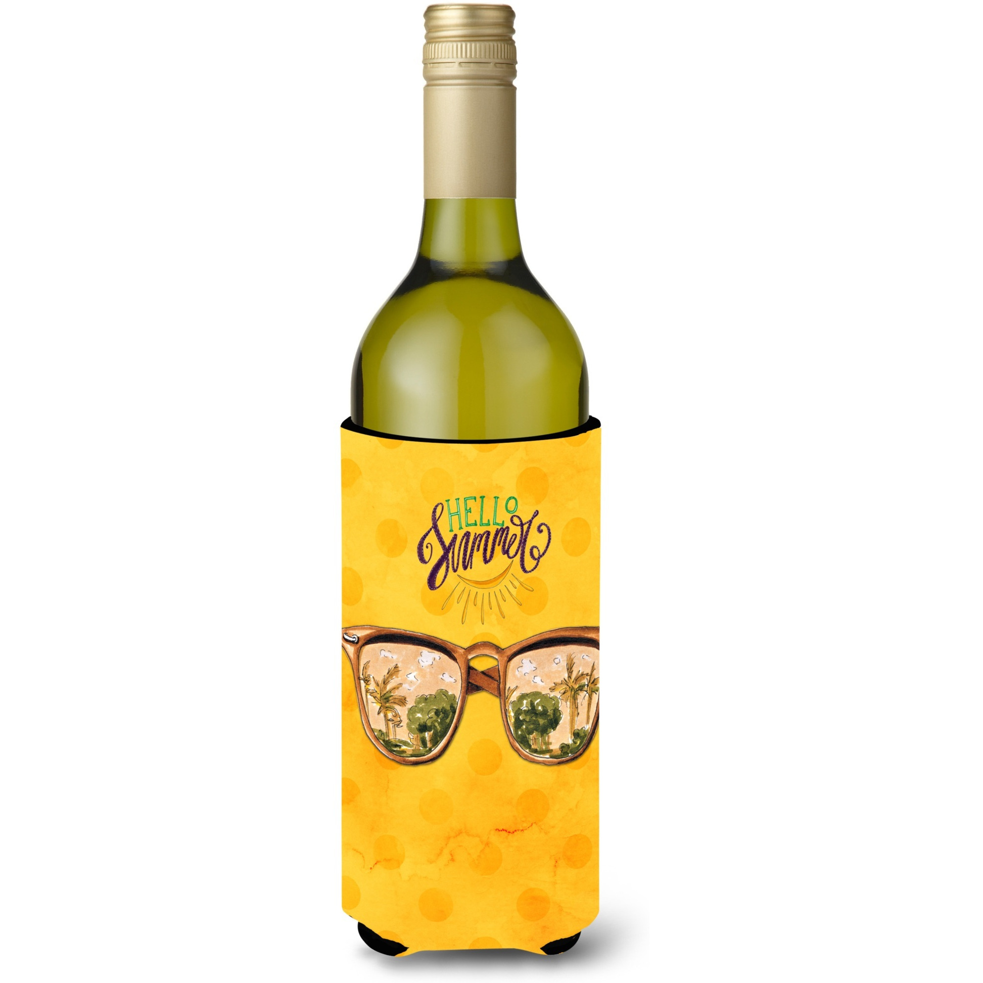 &quotCaroline's Treasures Beach Sunglasses Yellow Polkadot Beverage Insulator Hugger, 750 ml, Multicolor"