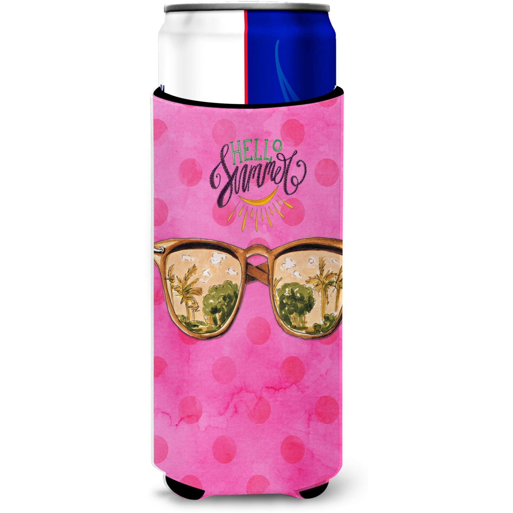 &quotCaroline's Treasures Beach Sunglasses Pink Polkadot Beverage Insulator Hugger, Slim, Multicolor"