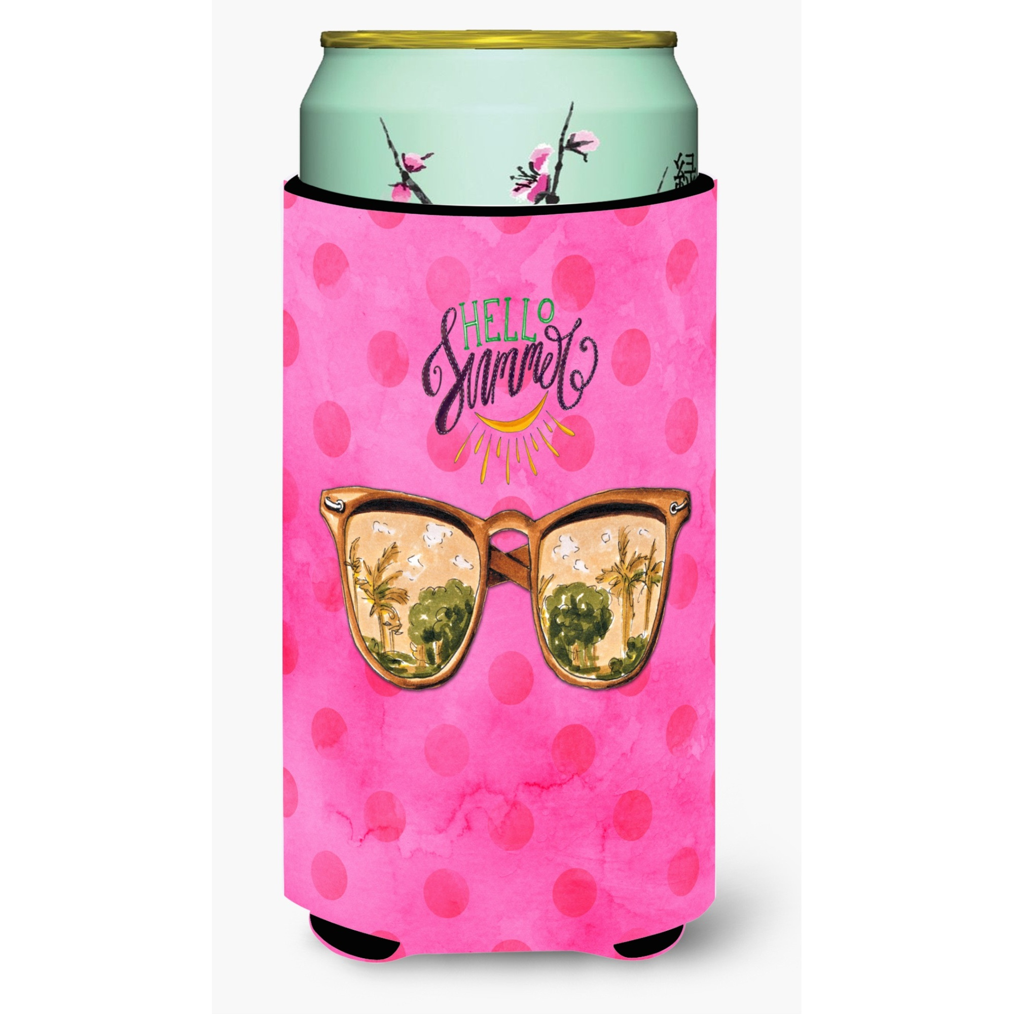 &quotCaroline's Treasures Beach Sunglasses Pink Polkadot Beverage Insulator Hugger, Tall, Multicolor"