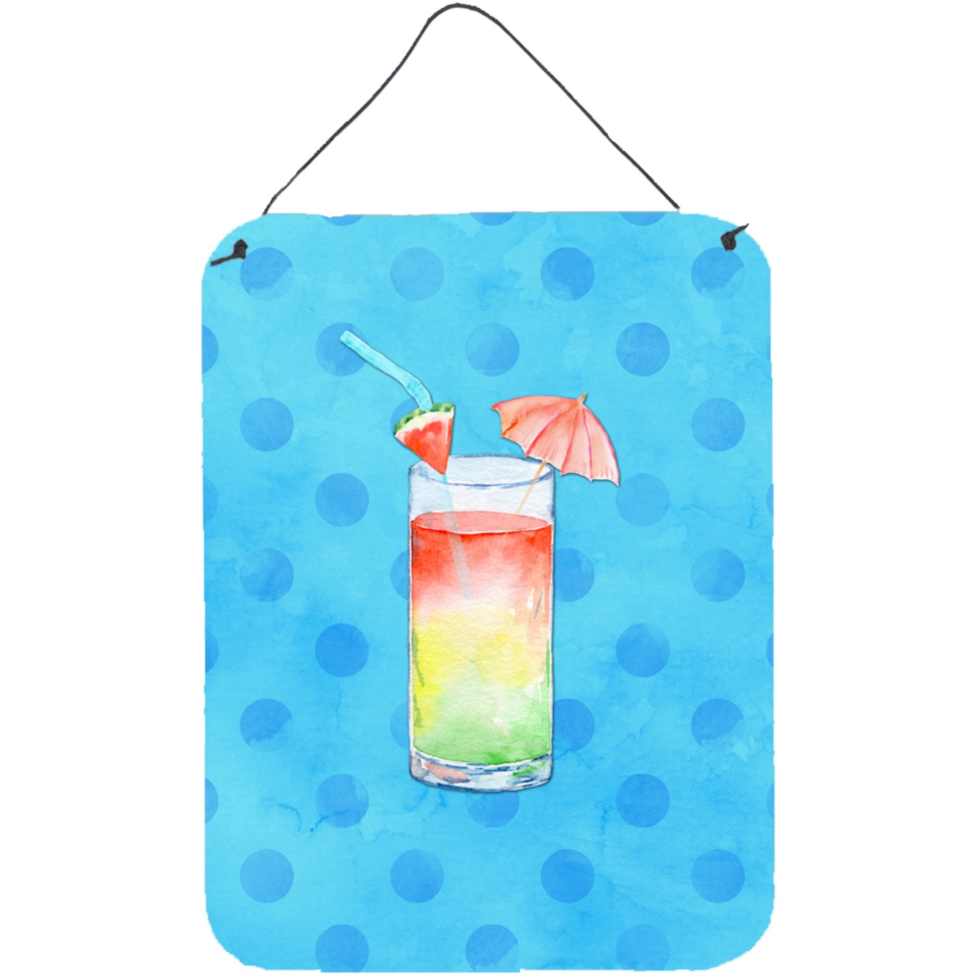 &quotCaroline's Treasures Umberella Cocktail Blue Polkadot Metal Print, 16hx12w, Multicolor"