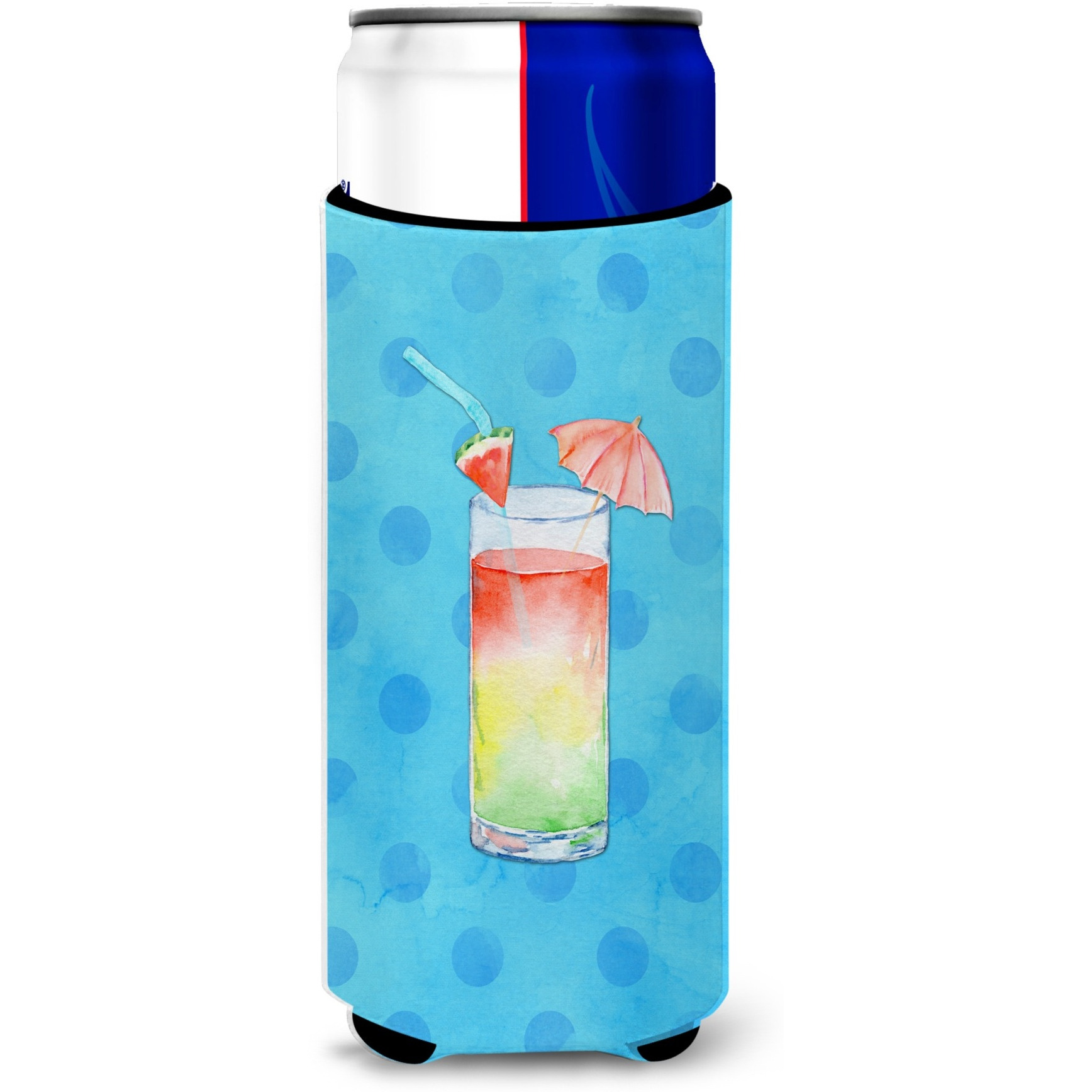 &quotCaroline's Treasures Umberella Cocktail Blue Polkadot Beverage Insulator Hugger, Slim, Multicolor"