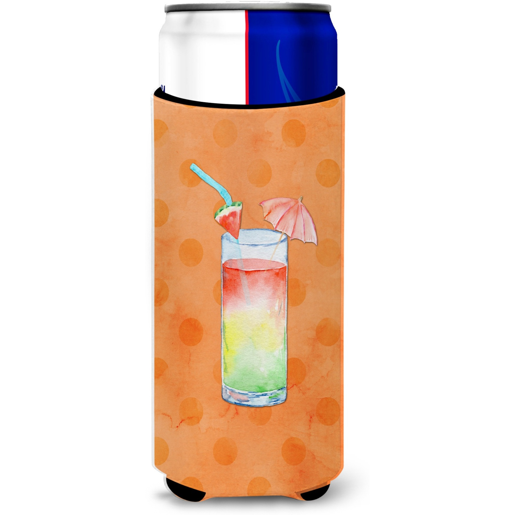 &quotCaroline's Treasures Umberella Cocktail Orange Polkadot Beverage Insulator Hugger, Slim, Multicolor"