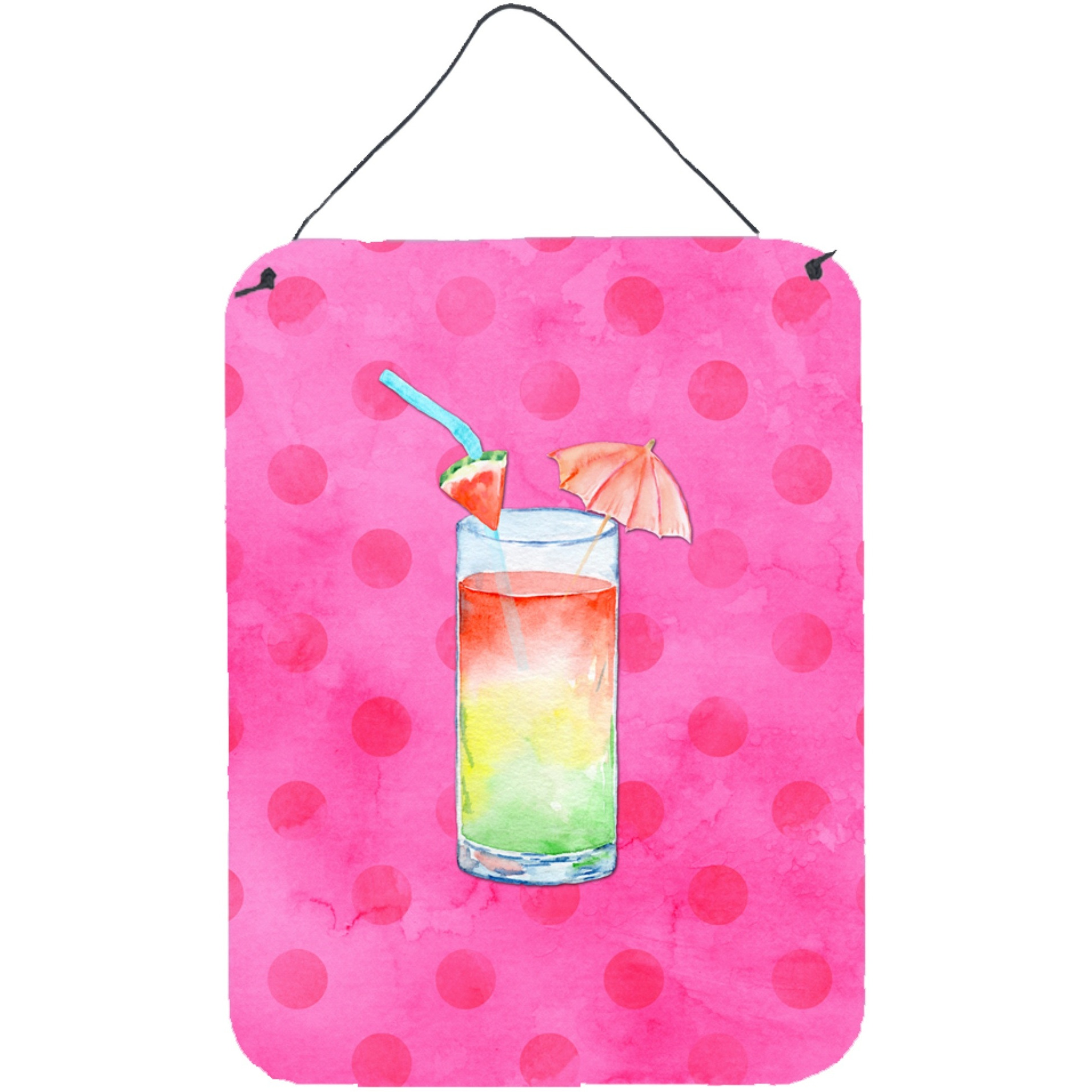 &quotCaroline's Treasures Umberella Cocktail Pink Polkadot Metal Print, 16hx12w, Multicolor"