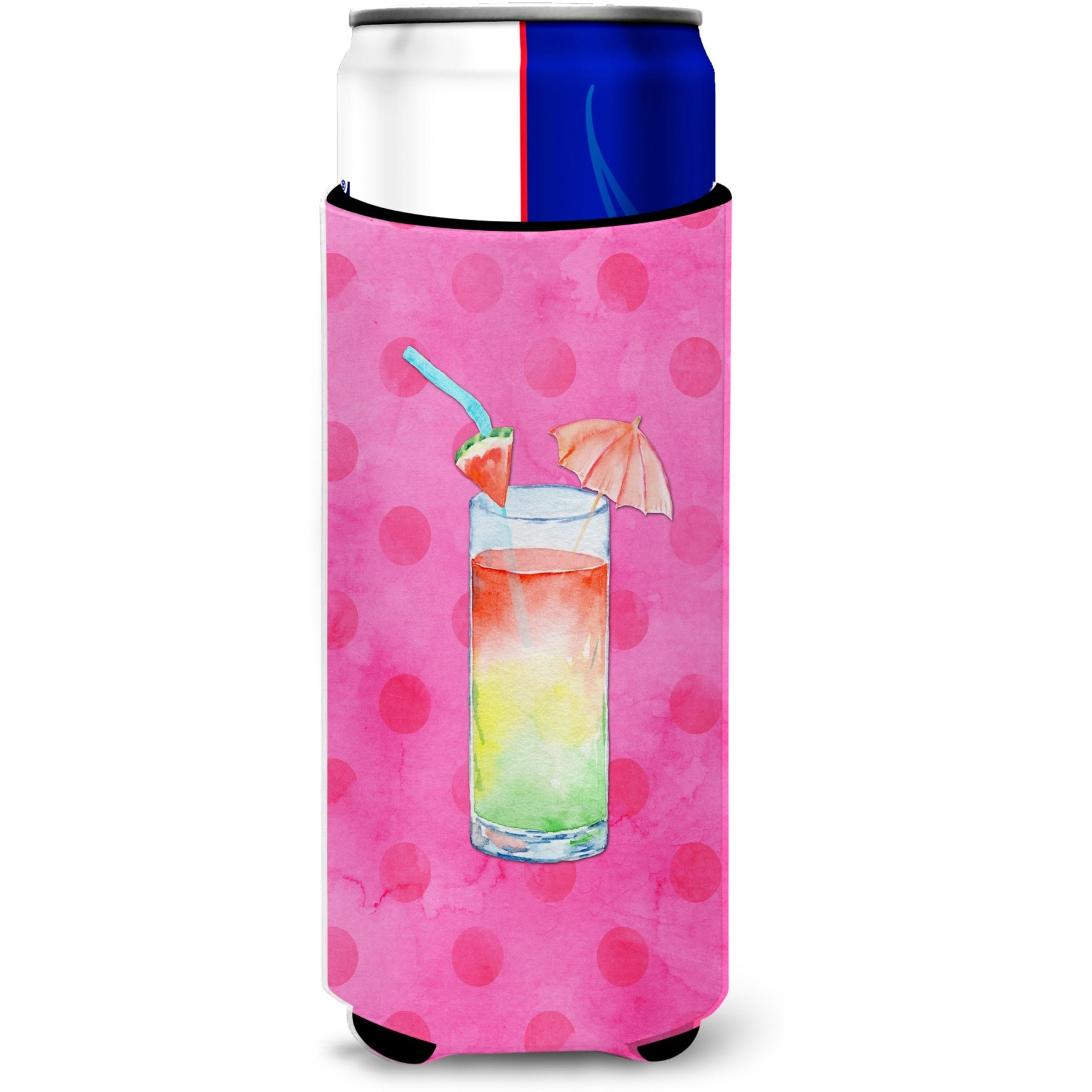 &quotCaroline's Treasures Umberella Cocktail Pink Polkadot Beverage Insulator Hugger, Slim, Multicolor"