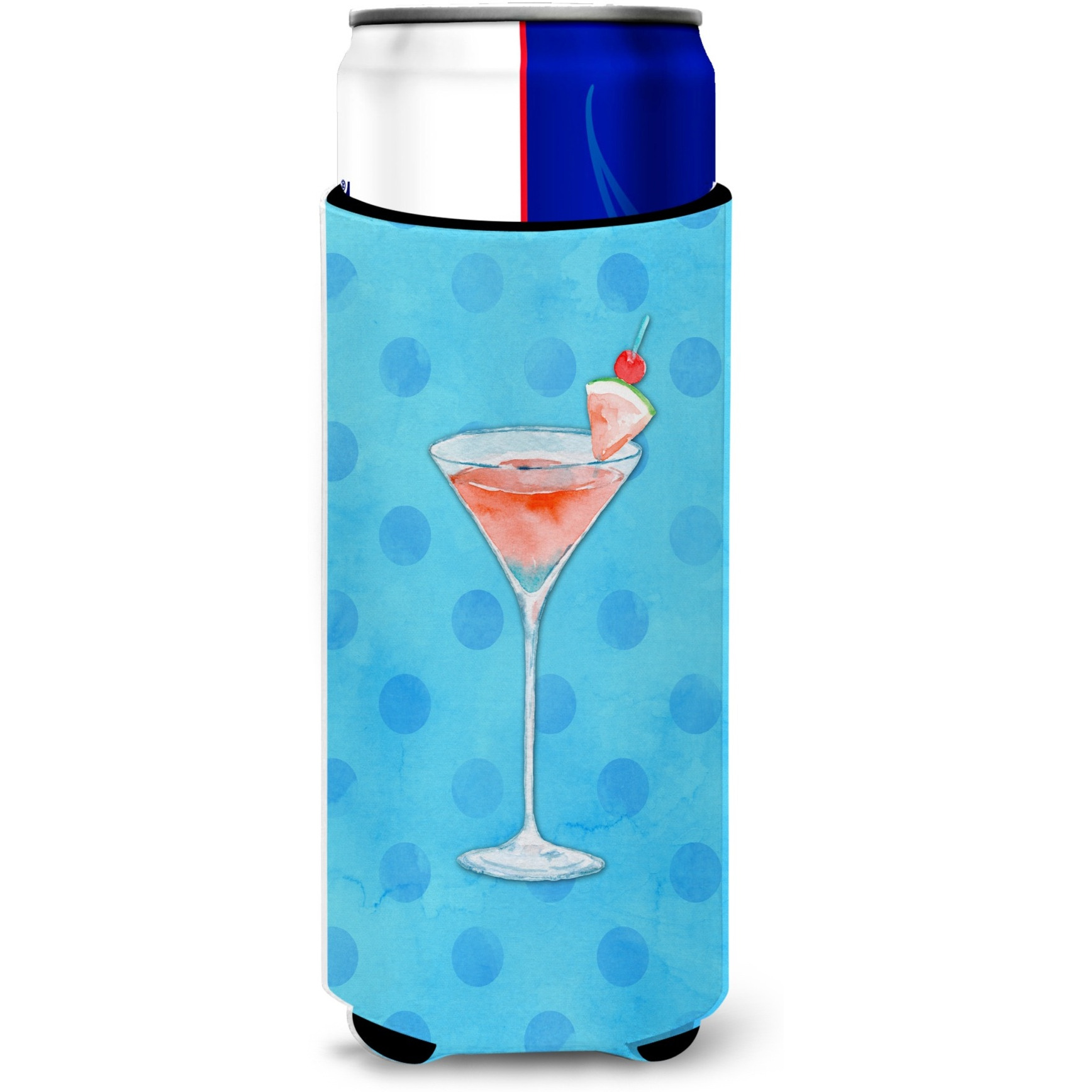 &quotCaroline's Treasures Summer Martini Blue Polkadot Beverage Insulator Hugger, Slim, Multicolor"