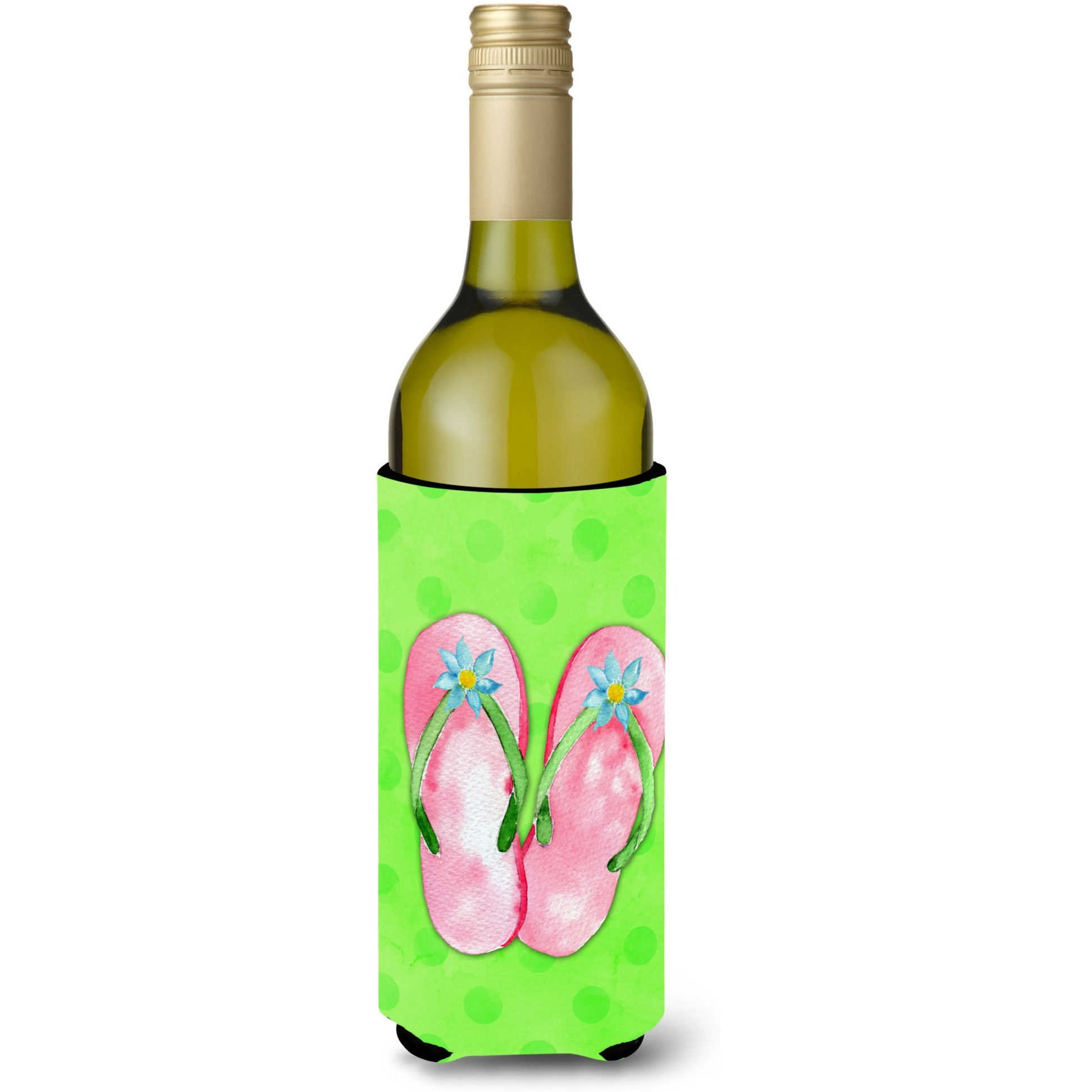 &quotCaroline's Treasures Pink Flip Flops Green Polkadot Beverage Insulator Hugger, 750 ml, Multicolor"