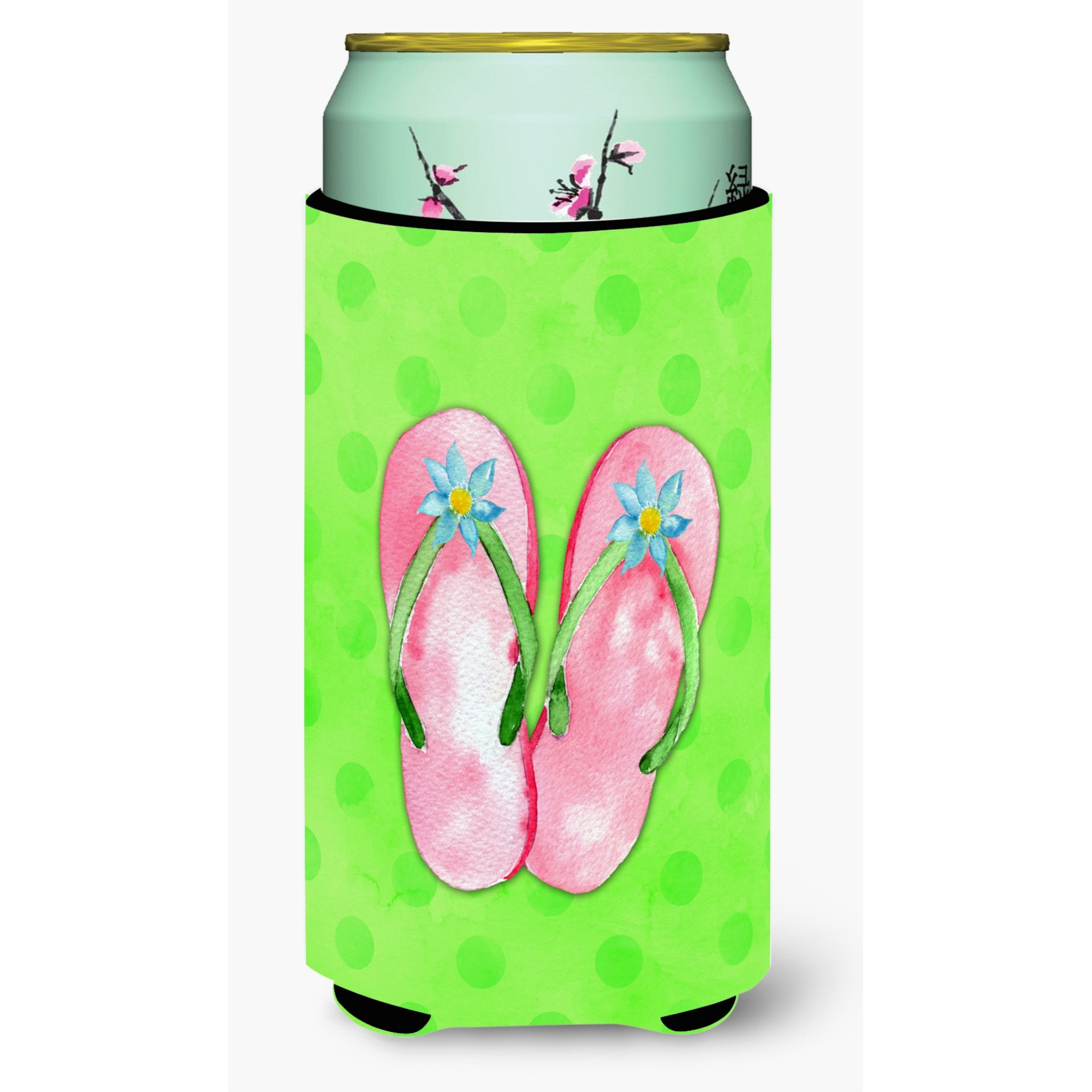 &quotCaroline's Treasures Pink Flip Flops Green Polkadot Beverage Insulator Hugger, Tall, Multicolor"