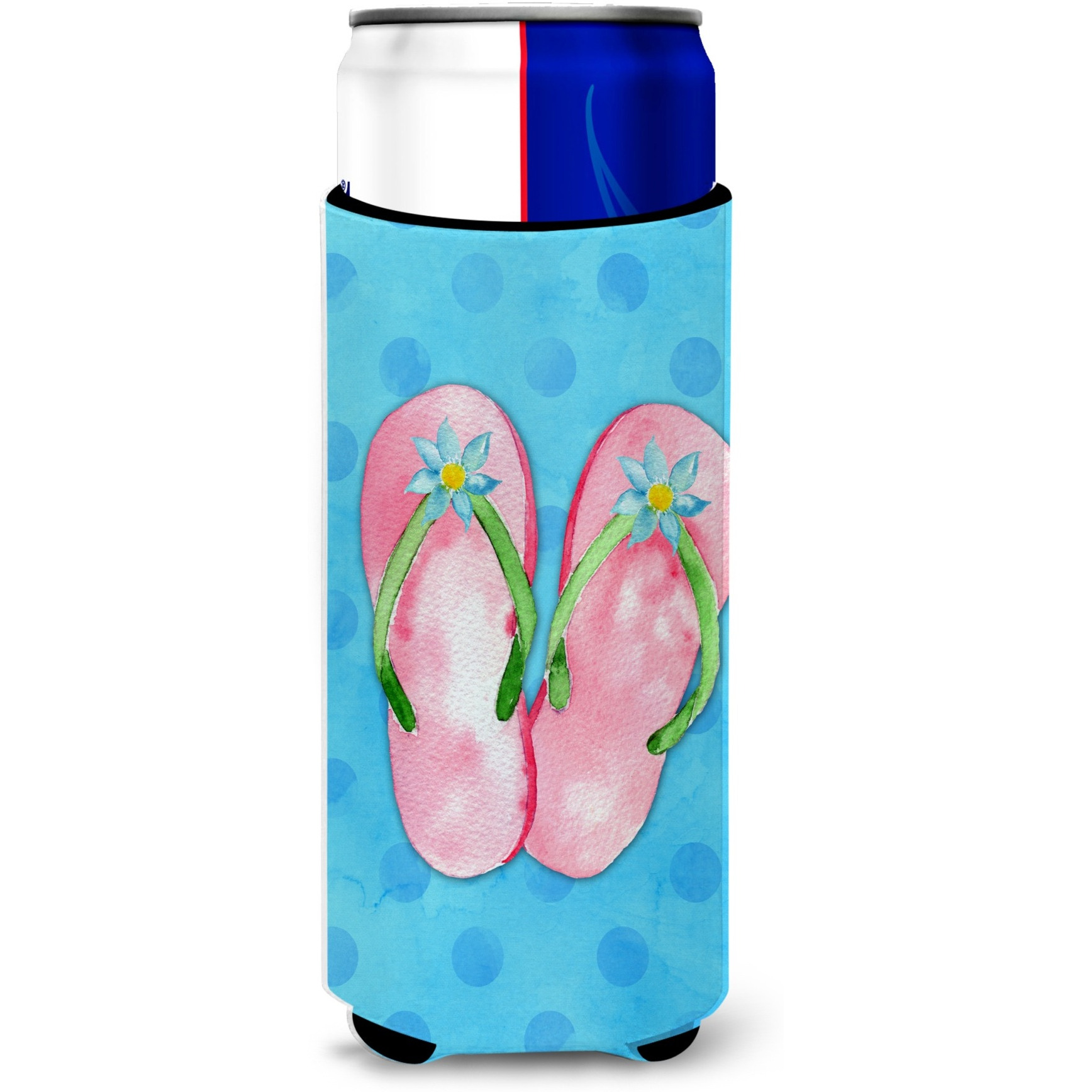 &quotCaroline's Treasures Pink Flip Flops Blue Polkadot Beverage Insulator Hugger, Slim, Multicolor"