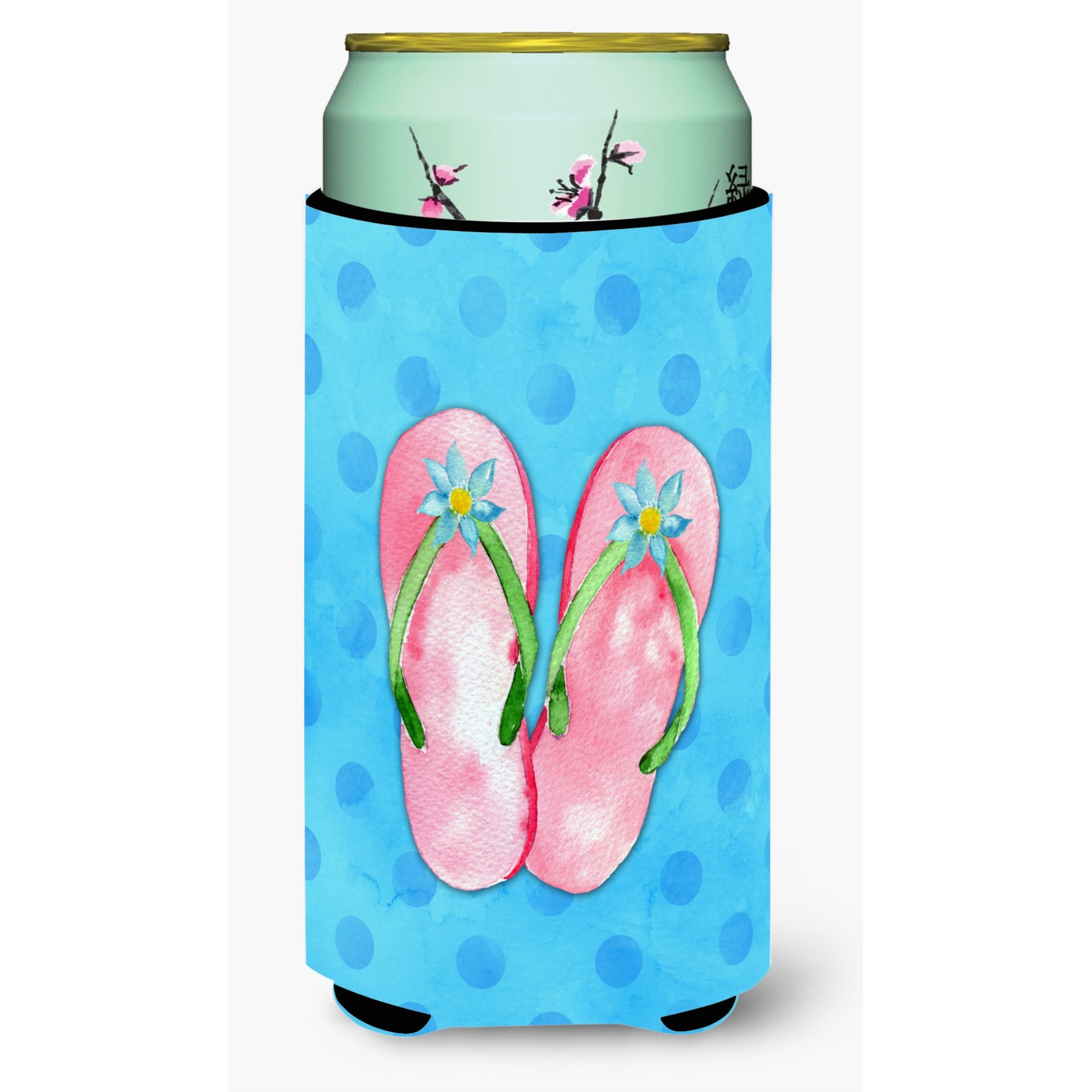 &quotCaroline's Treasures Pink Flip Flops Blue Polkadot Beverage Insulator Hugger, Tall, Multicolor"