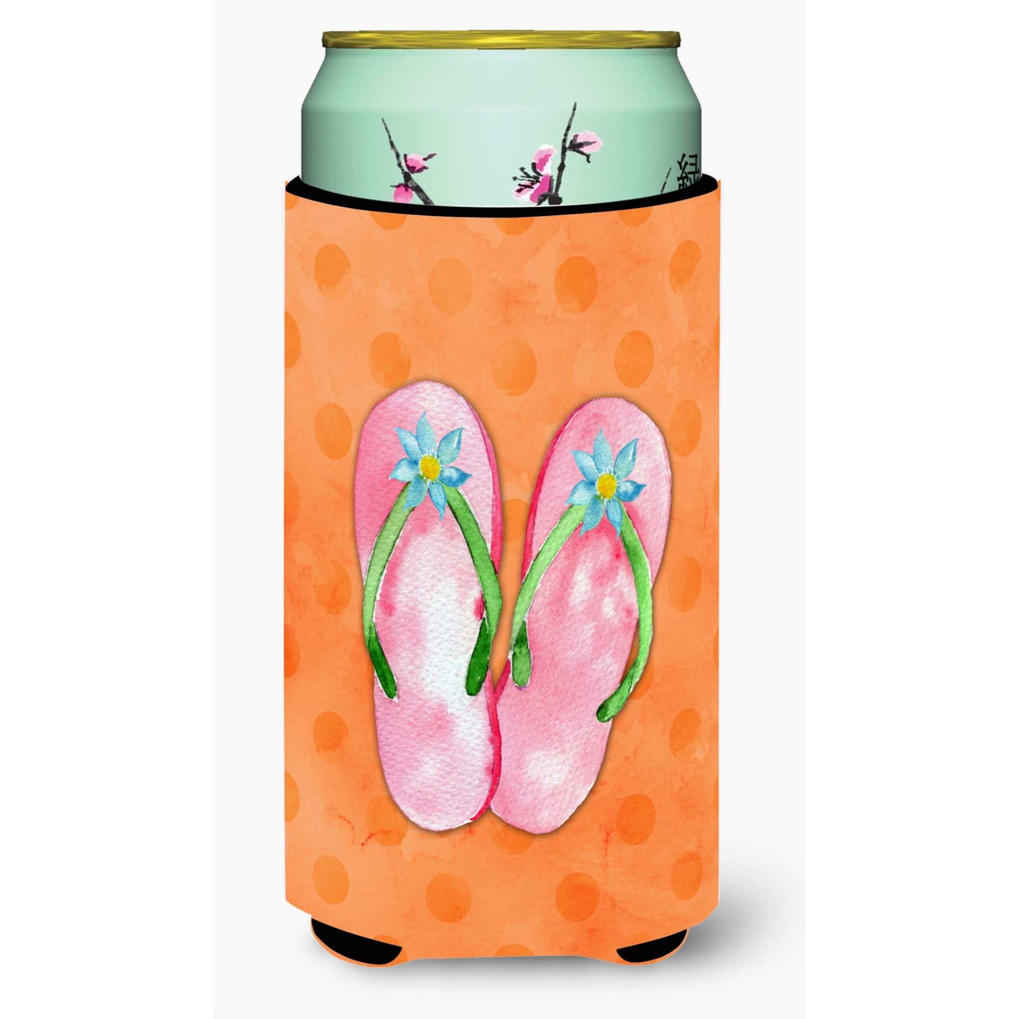 &quotCaroline's Treasures Pink Flip Flops Orange Polkadot Beverage Insulator Hugger, Tall, Multicolor"