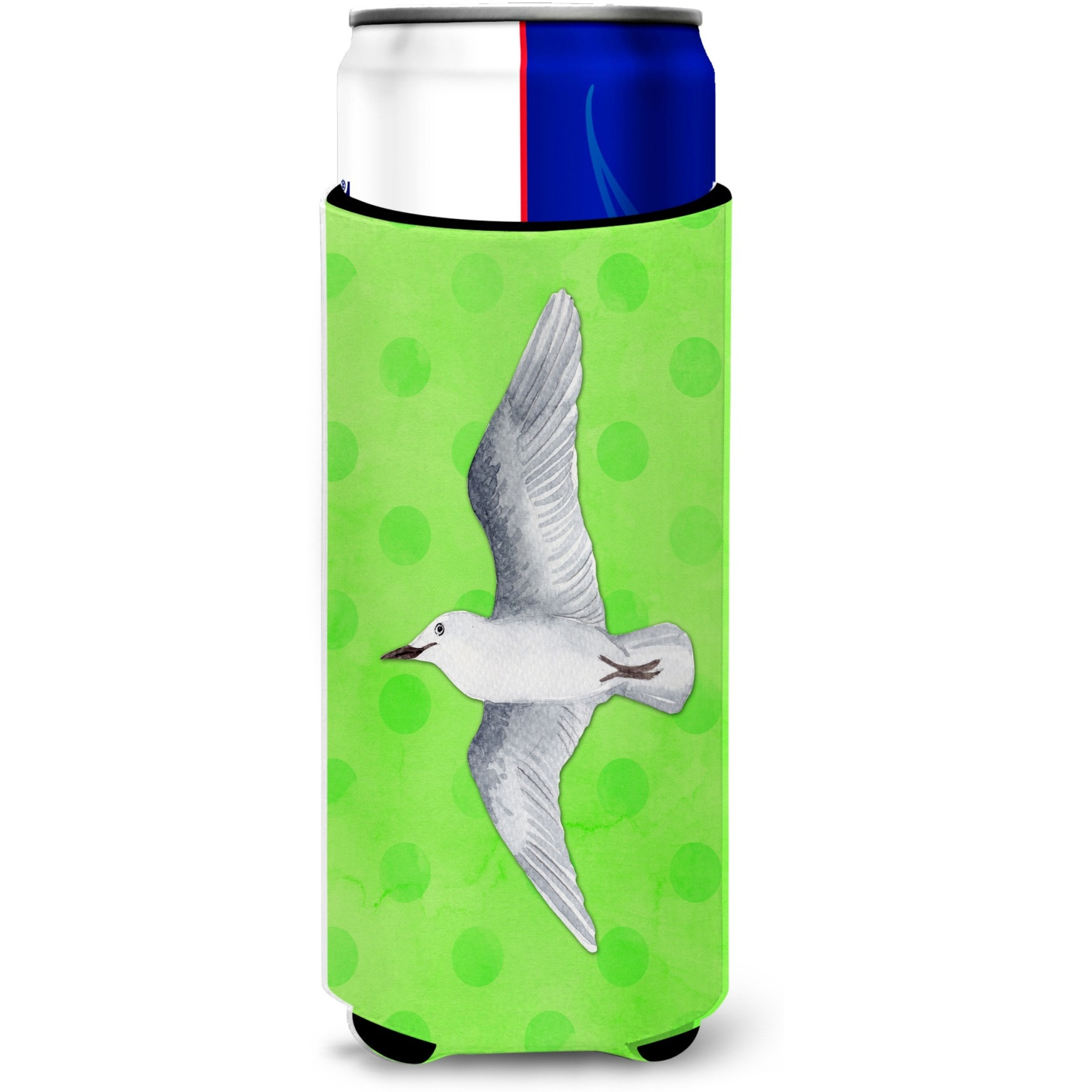 &quotCaroline's Treasures Sea Gull Green Polkadot Beverage Insulator Hugger, Slim, Multicolor"