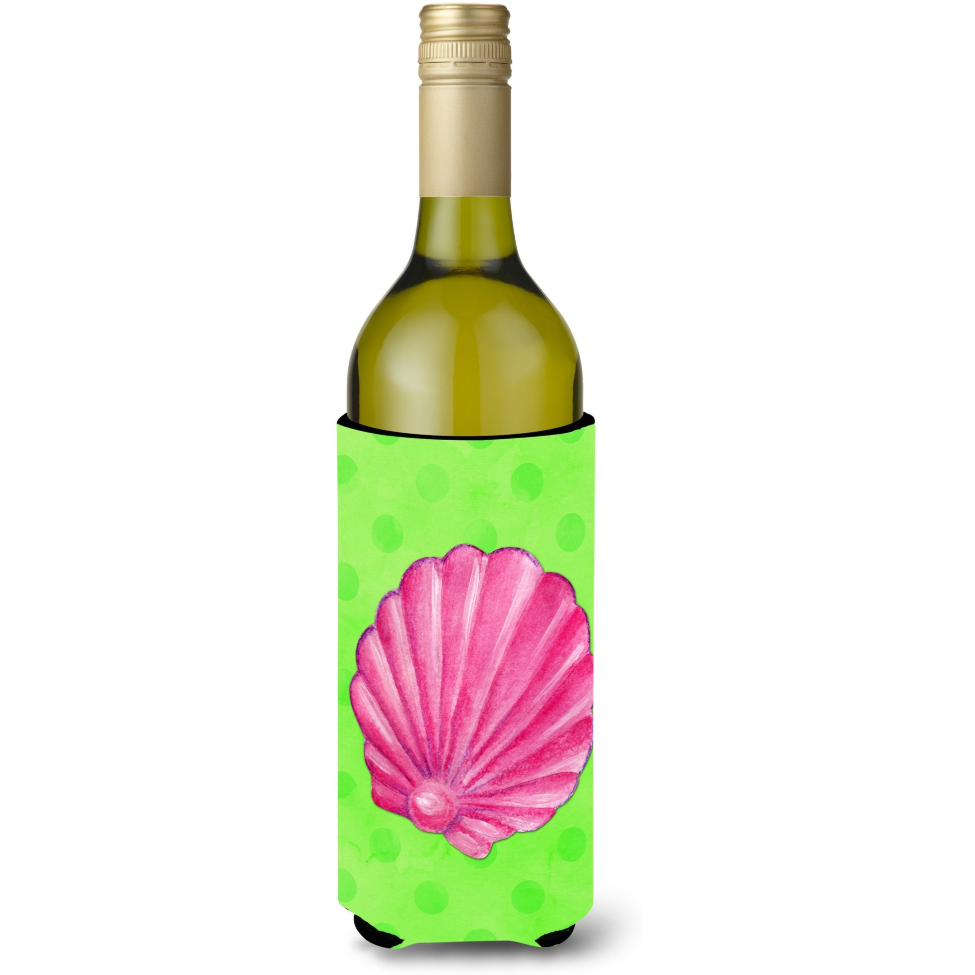 &quotCaroline's Treasures Pink Sea Shell Green Polkadot Beverage Insulator Hugger, 750 ml, Multicolor"