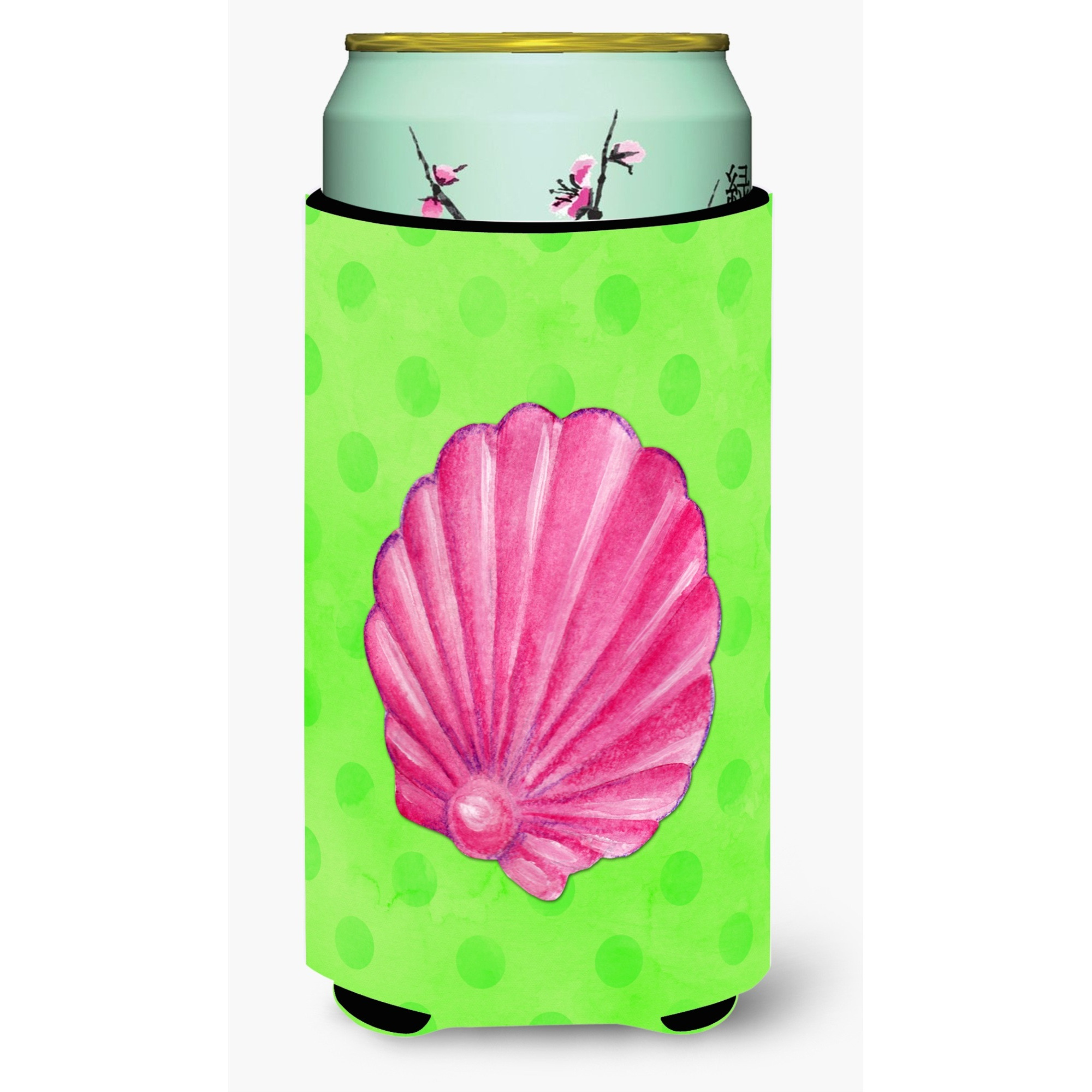 &quotCaroline's Treasures Pink Sea Shell Green Polkadot Beverage Insulator Hugger, Tall, Multicolor"