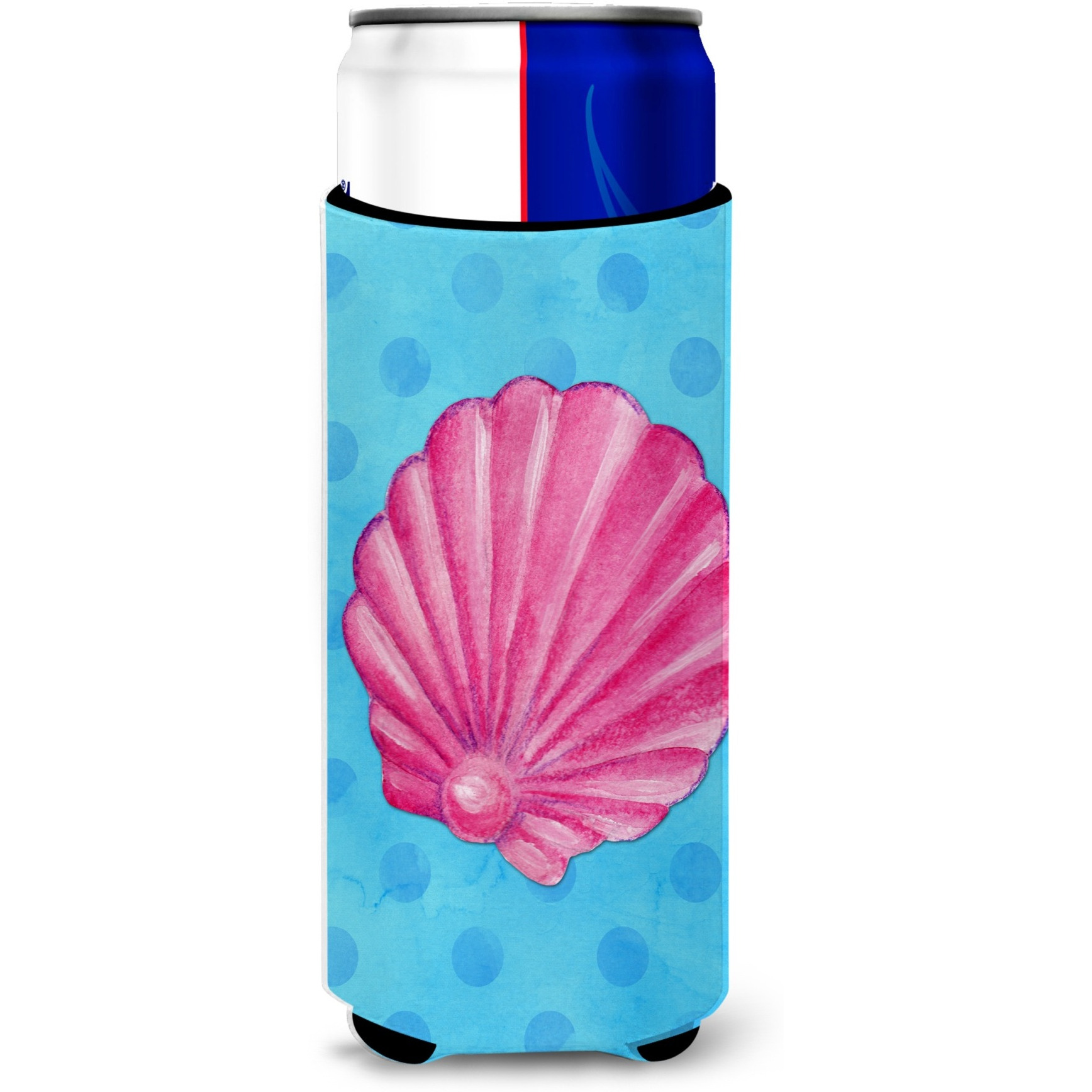 &quotCaroline's Treasures Pink Sea Shell Blue Polkadot Beverage Insulator Hugger, Slim, Multicolor"