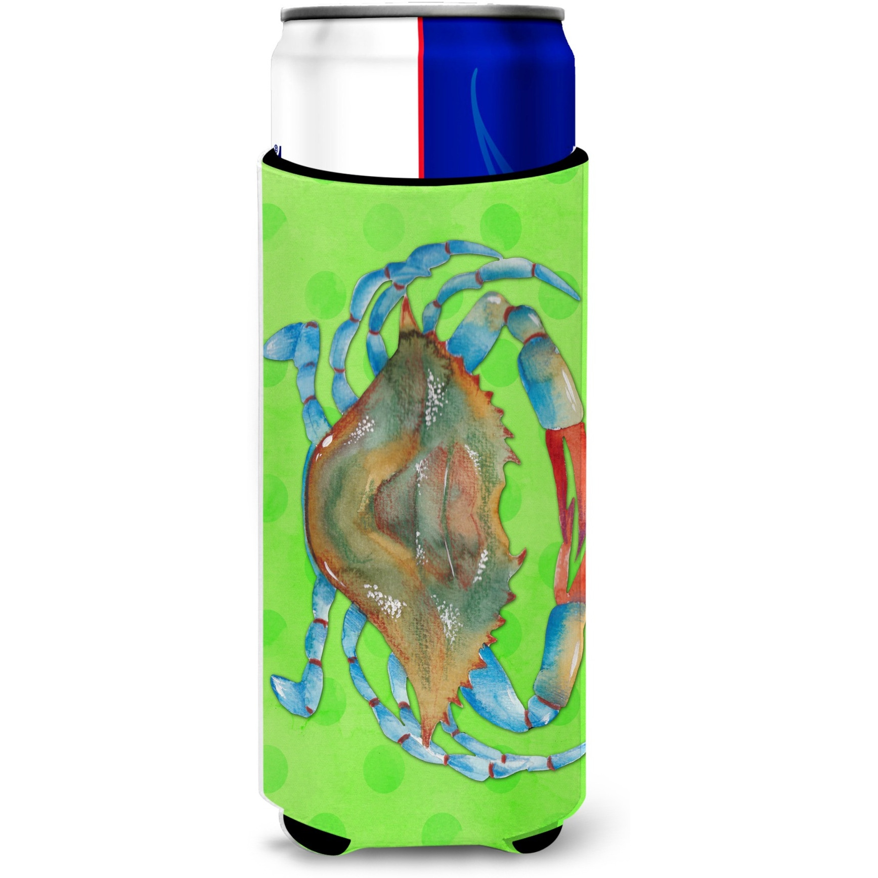 &quotCaroline's Treasures Blue Crab Green Polkadot Beverage Insulator Hugger, Slim, Multicolor"
