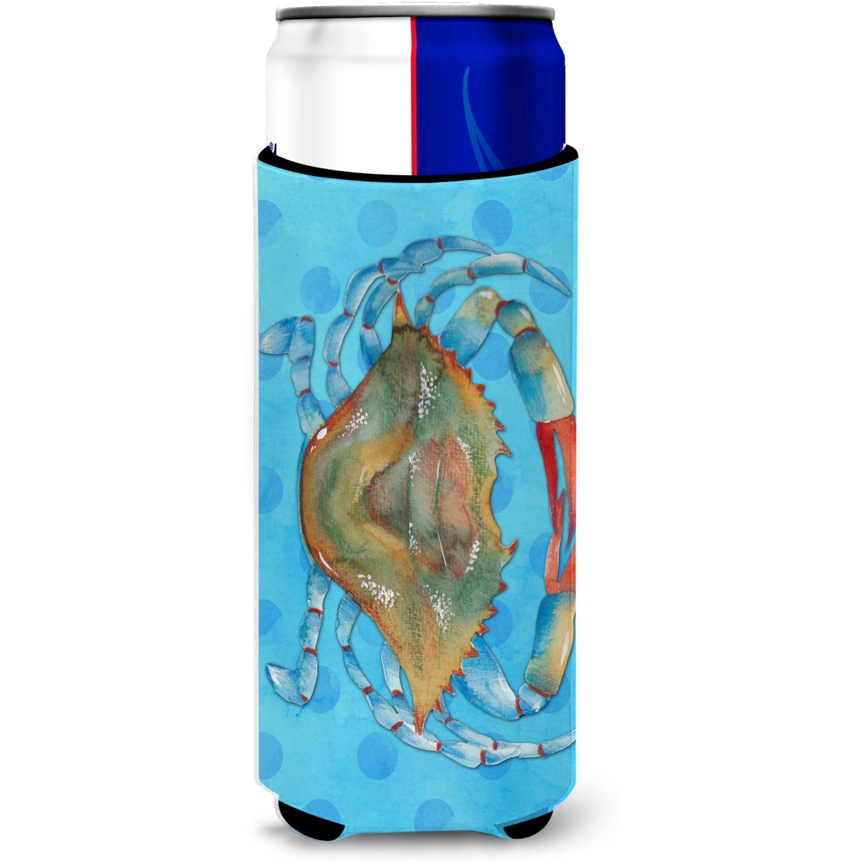 &quotCaroline's Treasures Crab Blue Polkadot Beverage Insulator Hugger, Slim, Multicolor"