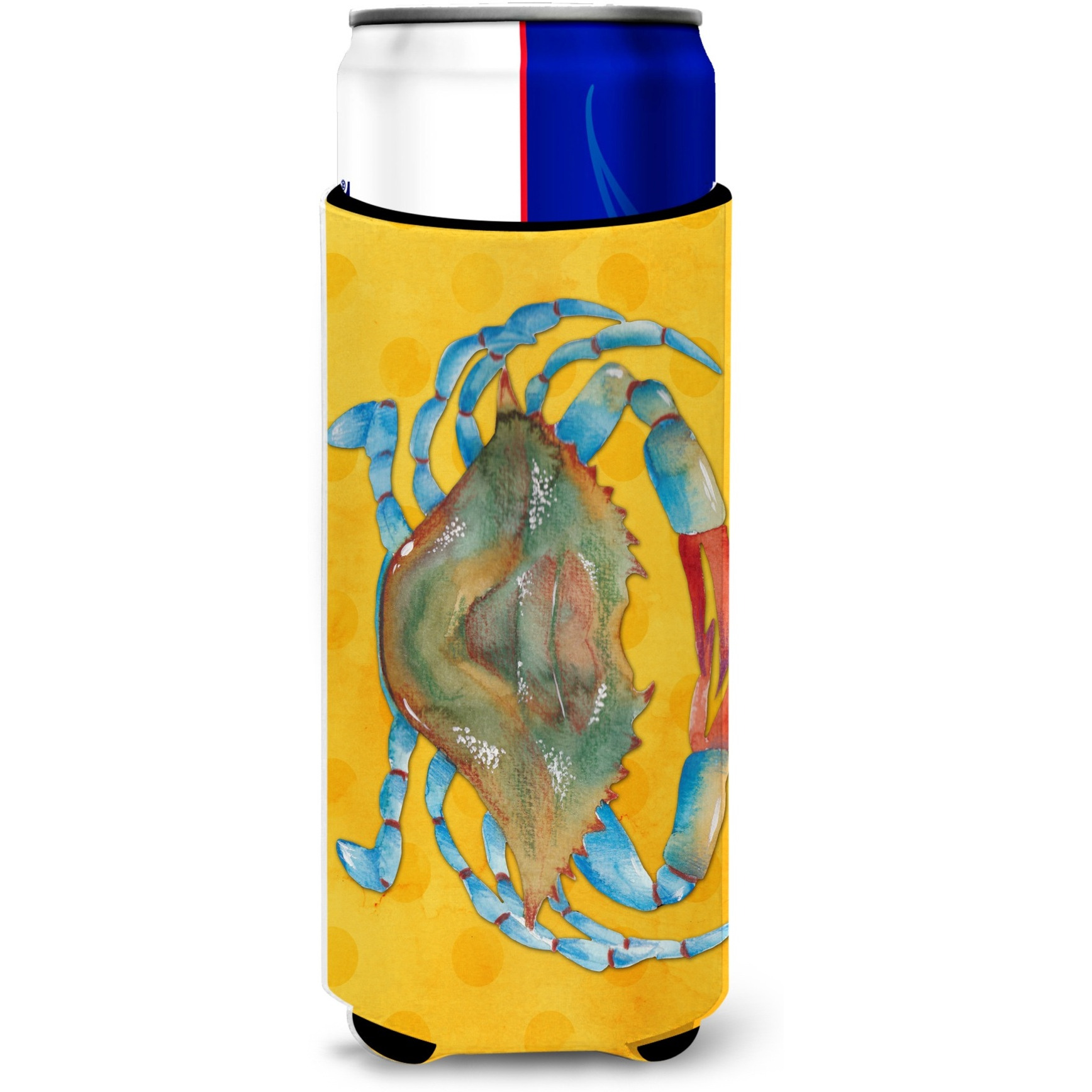 &quotCaroline's Treasures Blue Crab Yellow Polkadot Beverage Insulator Hugger, Slim, Multicolor"