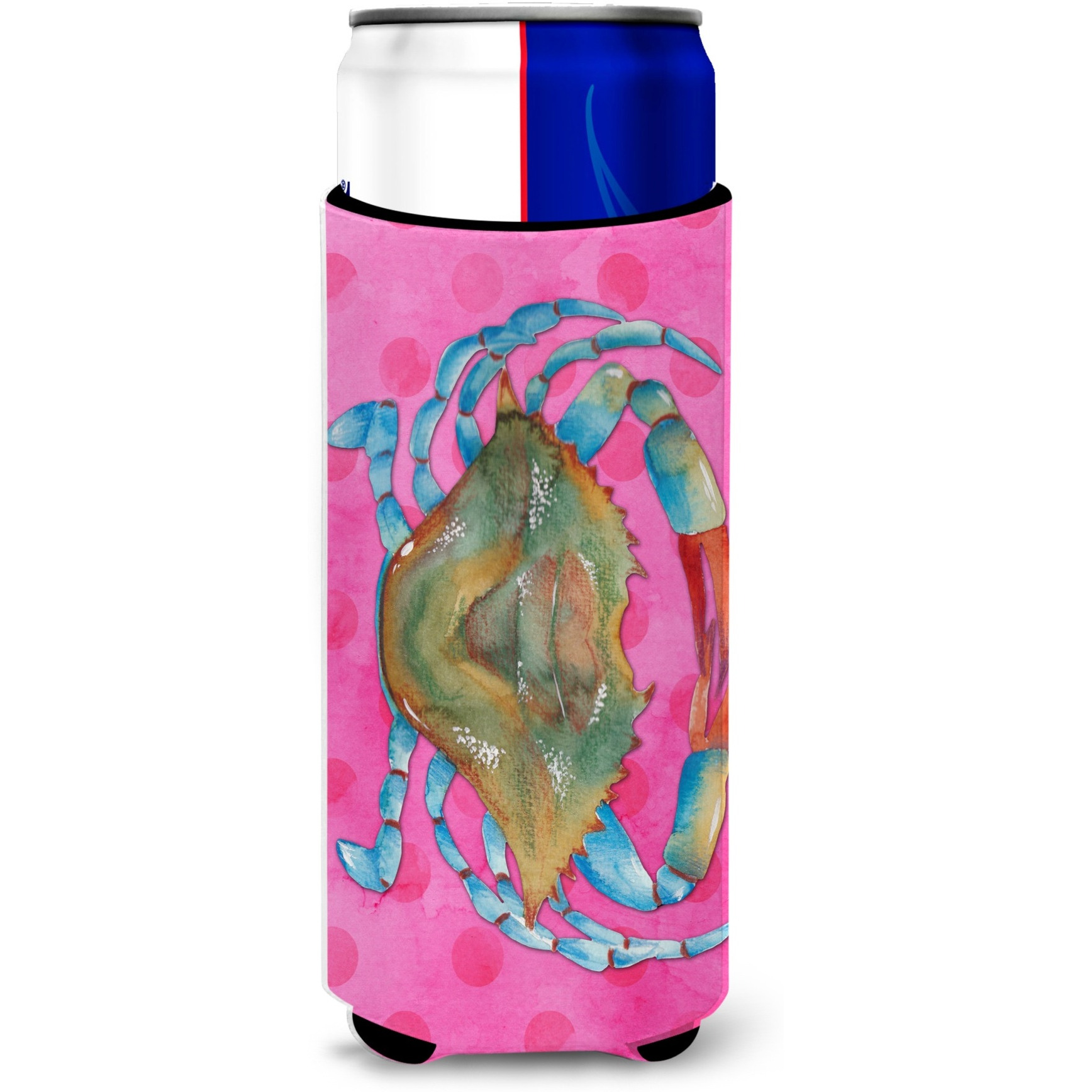 &quotCaroline's Treasures Blue Crab Pink Polkadot Beverage Insulator Hugger, Slim, Multicolor"