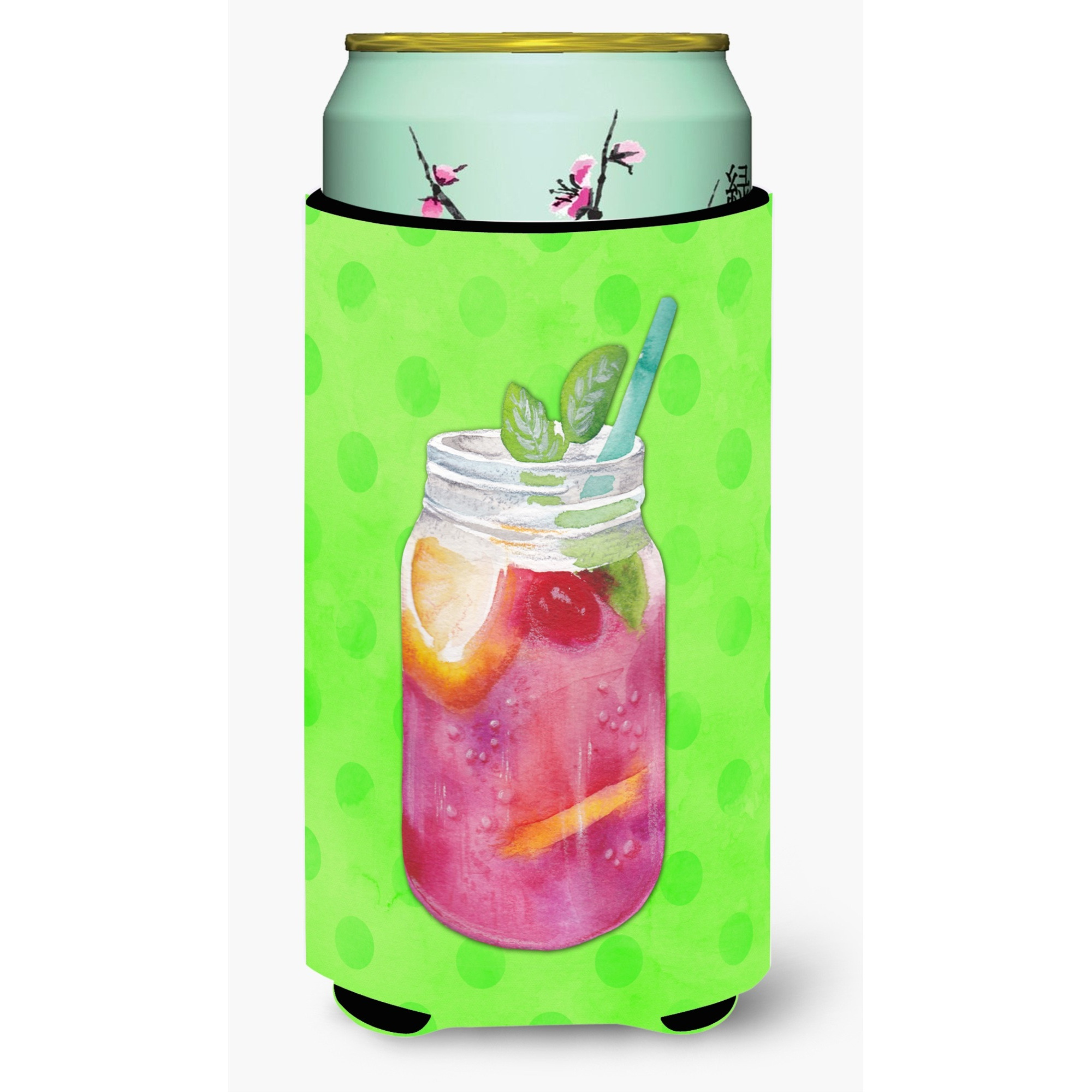 &quotCaroline's Treasures Mason Jar Cocktail Green Polkadot Beverage Insulator Hugger, Tall, Multicolor"