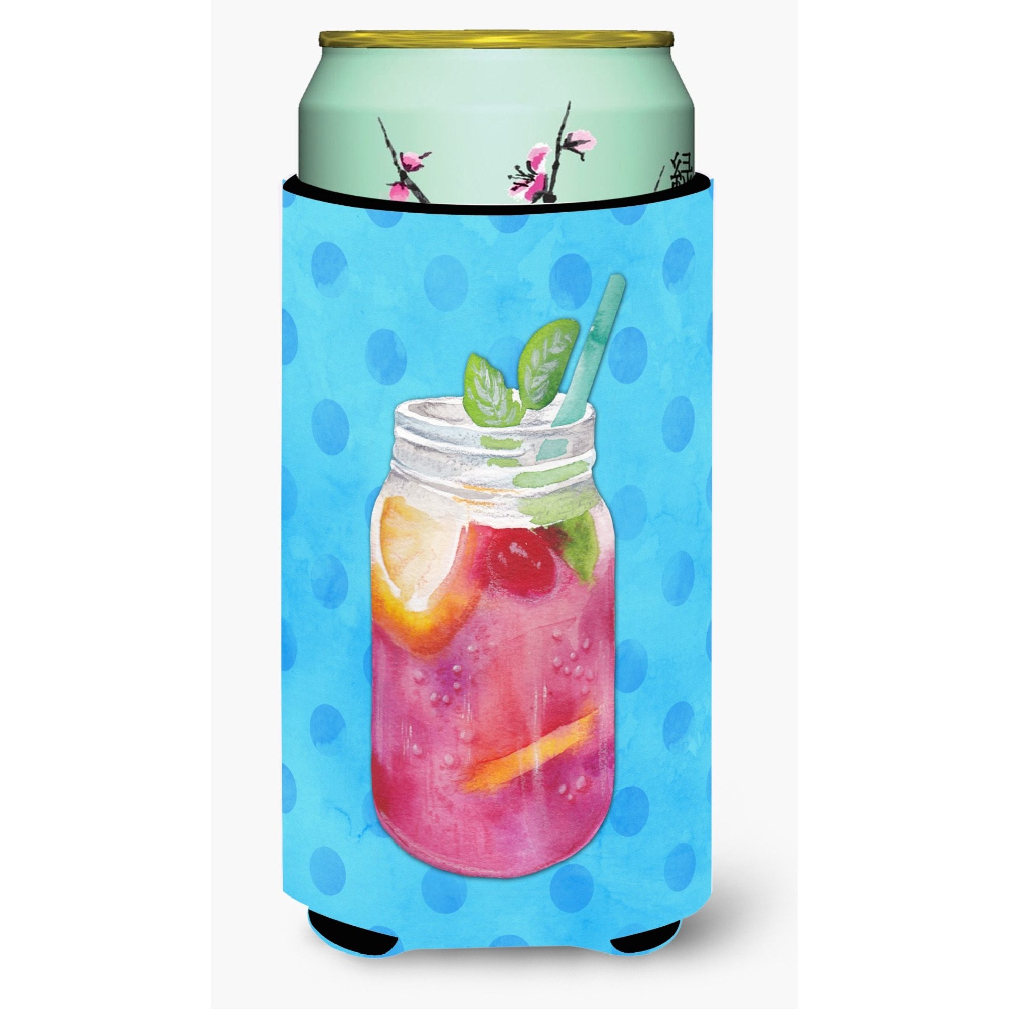 &quotCaroline's Treasures Mason Jar Cocktail Blue Polkadot Beverage Insulator Hugger, Tall, Multicolor"