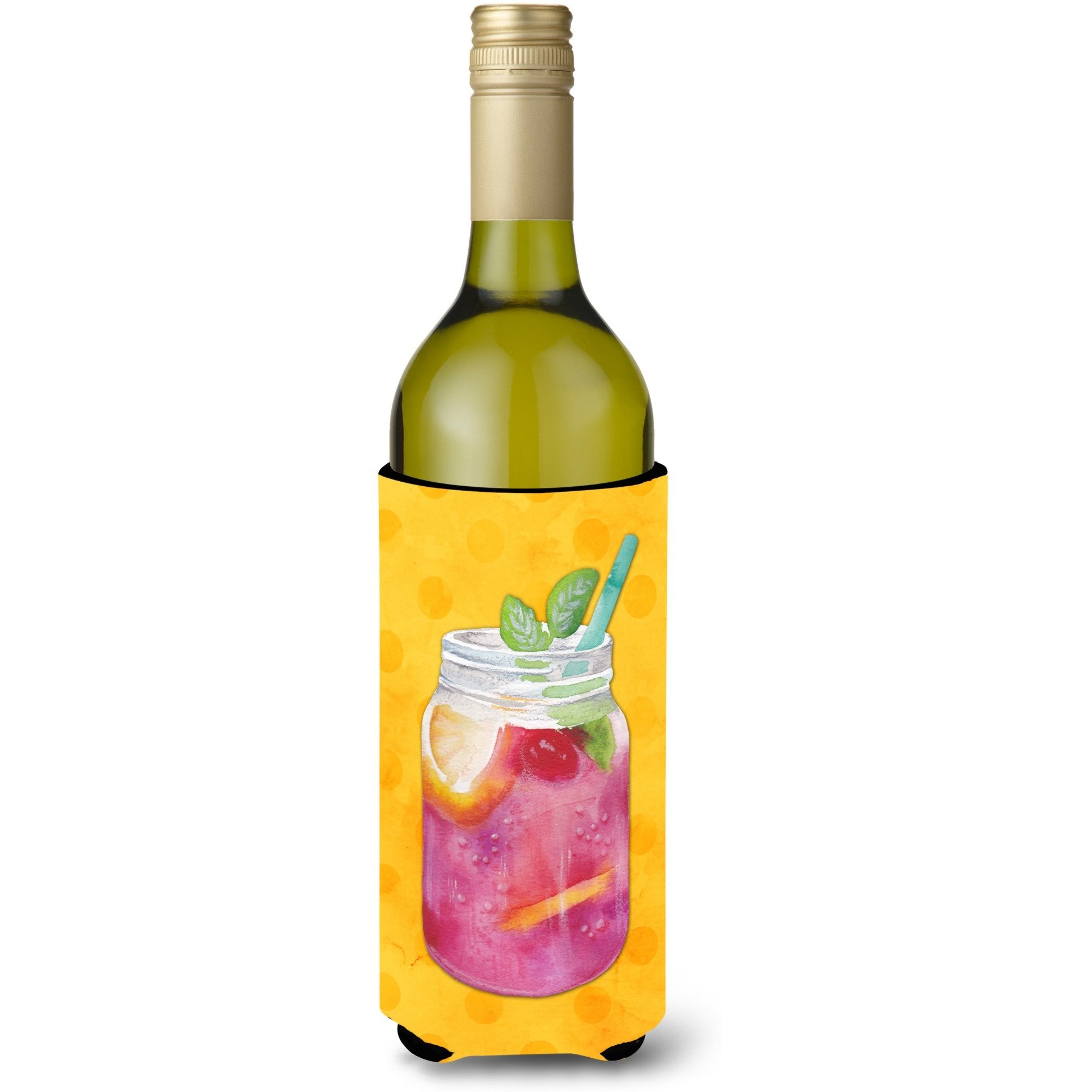 &quotCaroline's Treasures Mason Jar Cocktail Yellow Polkadot Beverage Insulator Hugger, 750 ml, Multicolor"