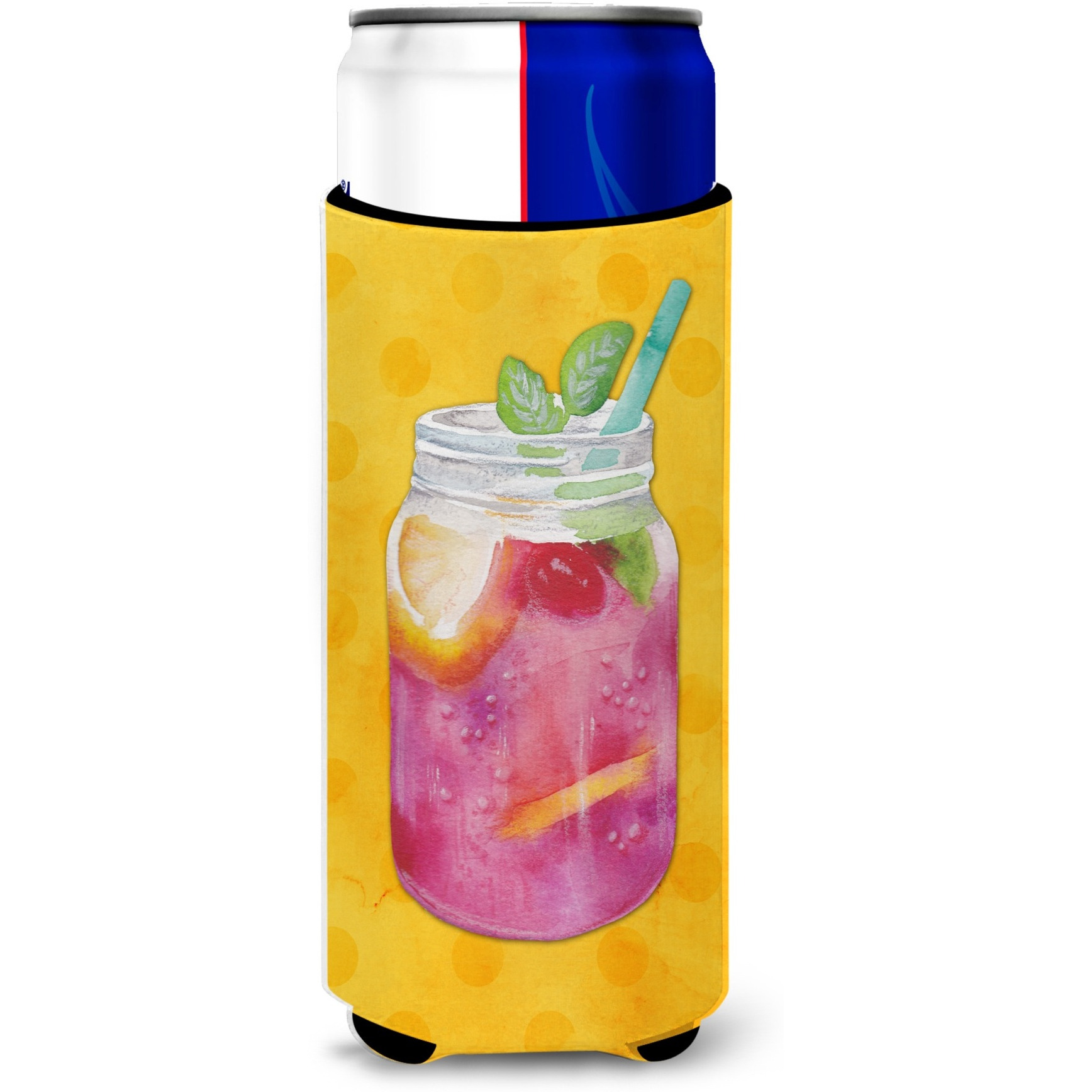 &quotCaroline's Treasures Mason Jar Cocktail Yellow Polkadot Beverage Insulator Hugger, Slim, Multicolor"