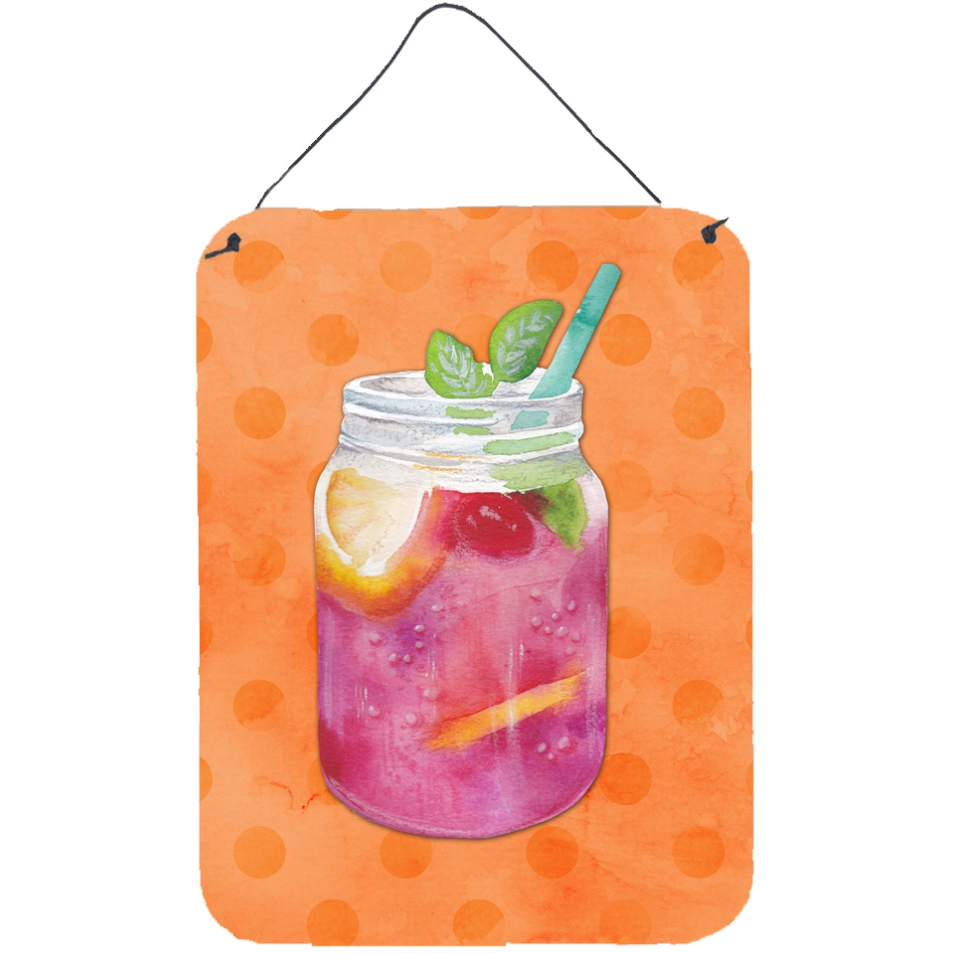 &quotCaroline's Treasures Mason Jar Cocktail Orange Polkadot Metal Print, 16hx12w, Multicolor"