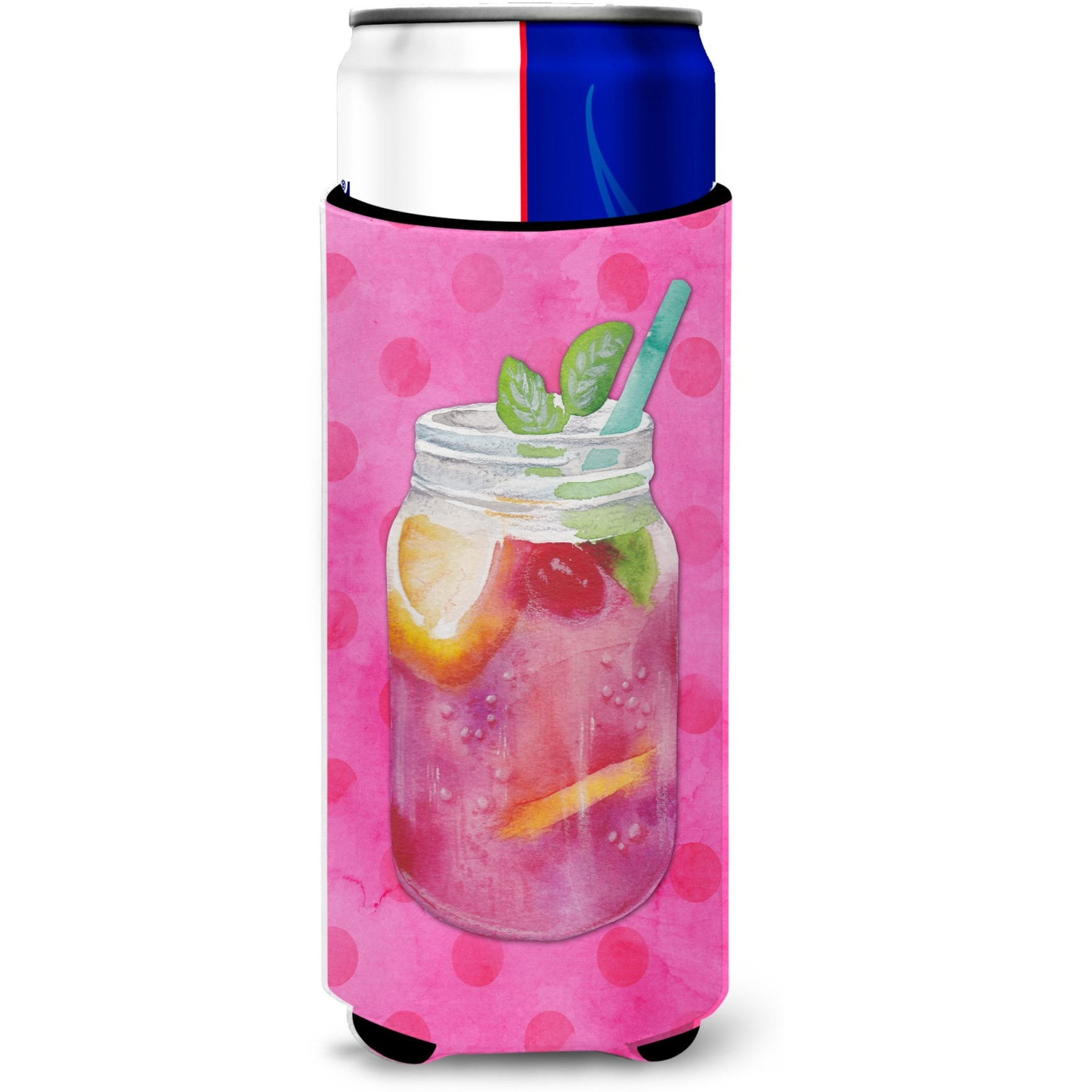 &quotCaroline's Treasures Mason Jar Cocktail Pink Polkadot Beverage Insulator Hugger, Slim, Multicolor"